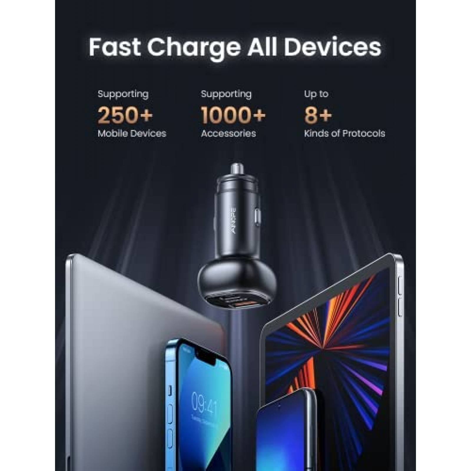 Cargador de Auto USB AINOPE Tipo C 54W en Total -Negro