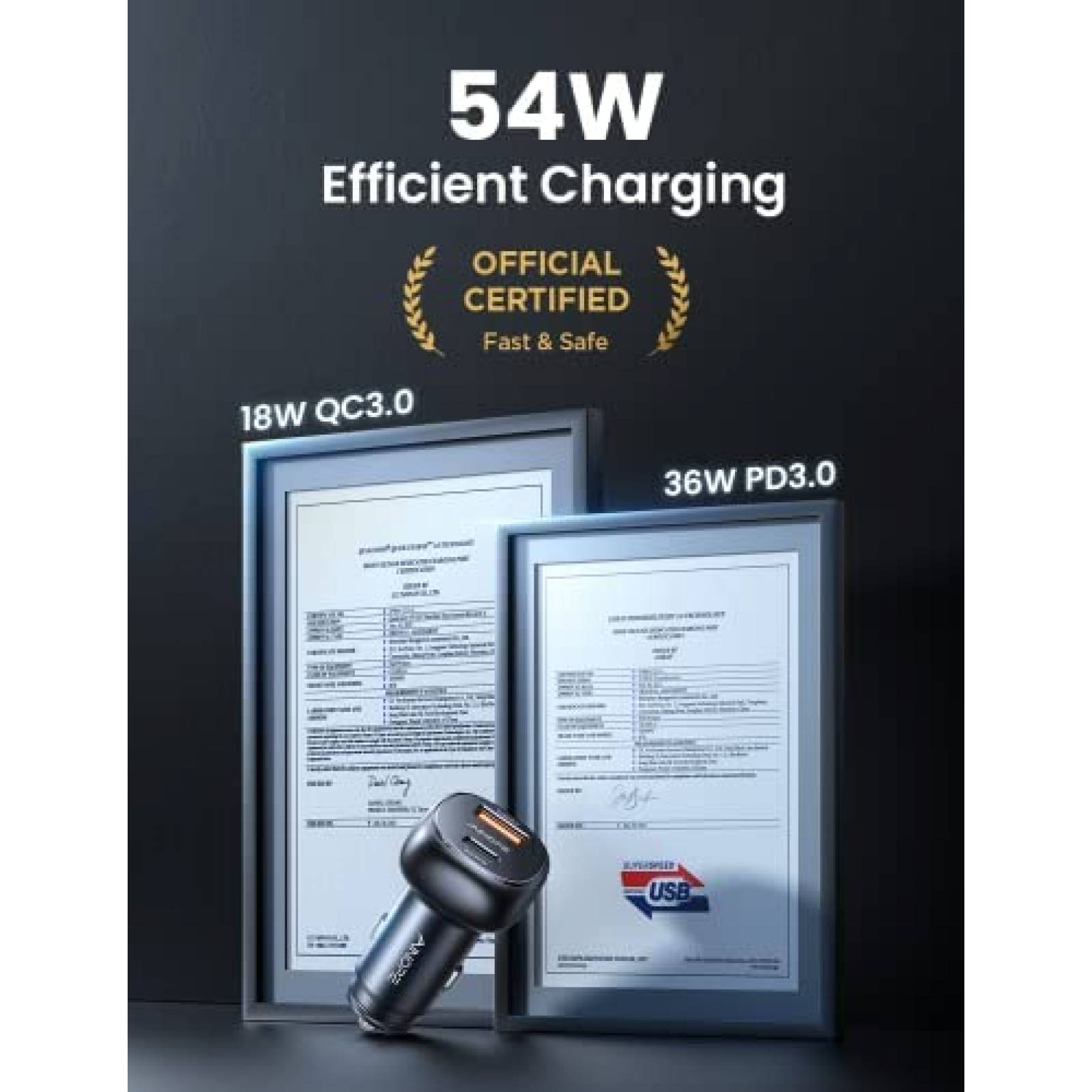 Cargador de Auto USB AINOPE Tipo C 54W en Total -Negro