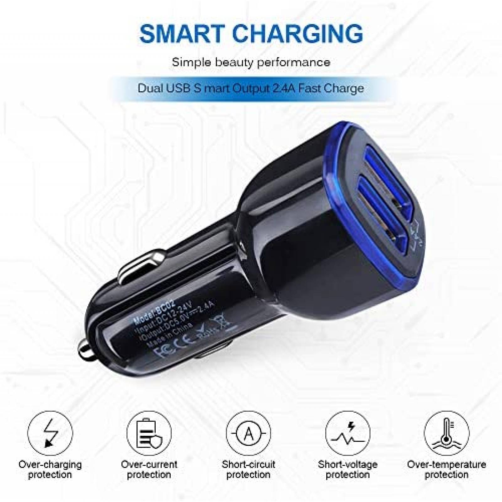 Cargador de Auto ANDHOT de Entrada UBS Dual 3 Pzs -Negro