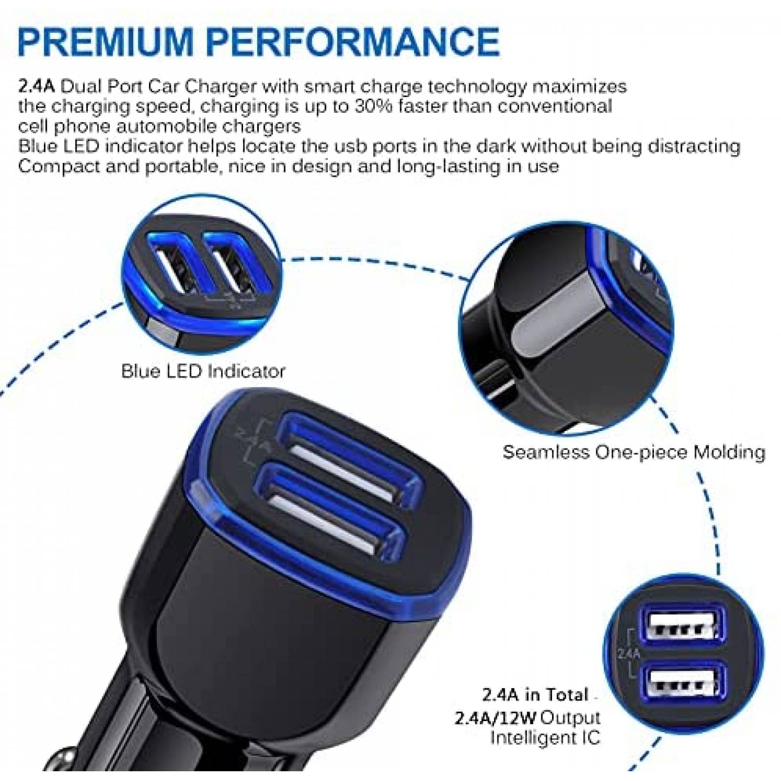 Cargador de Auto ANDHOT de Entrada UBS Dual 3 Pzs -Negro