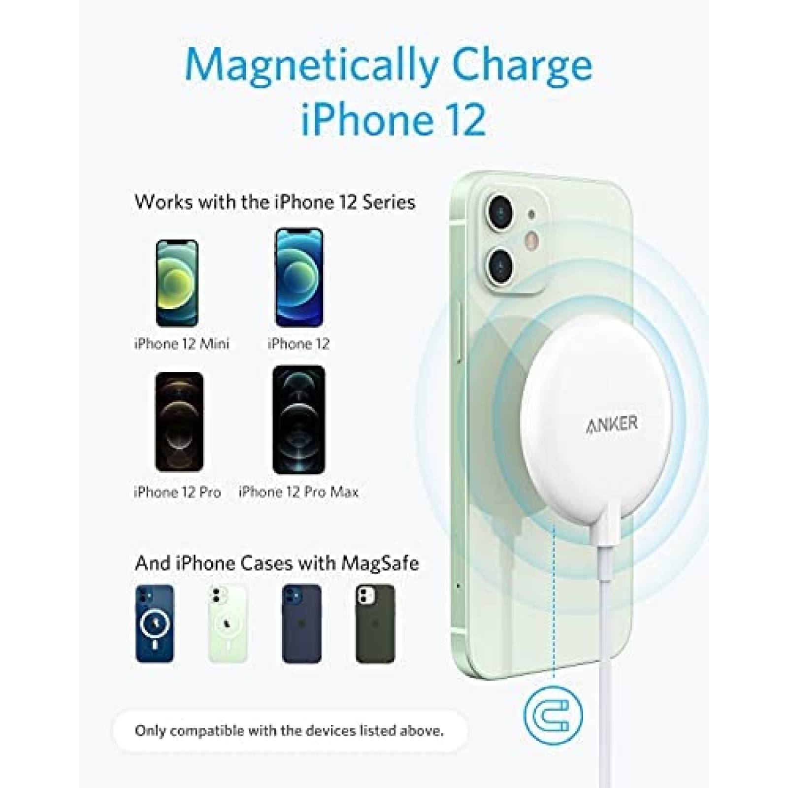 Cargador inalambrico magnetico Anker 313 5ft -Blanco