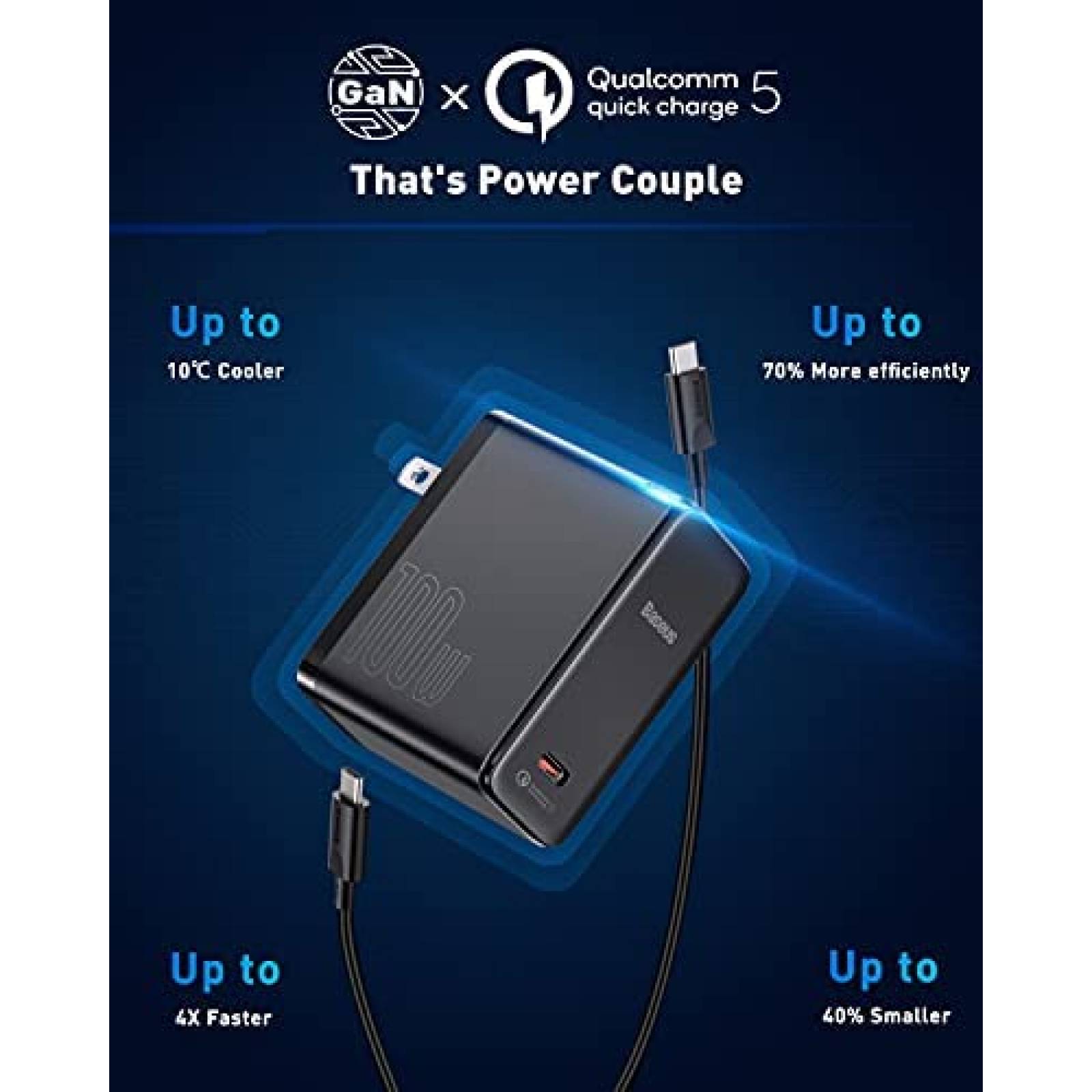 Adaptador de Corriente Baseus 100W de Tecnologia GaN II