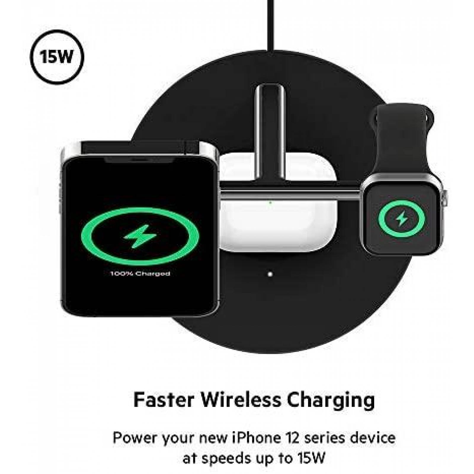 Cargador Belkin 3 en 1 Inalambrico de 15 Watts -Negro