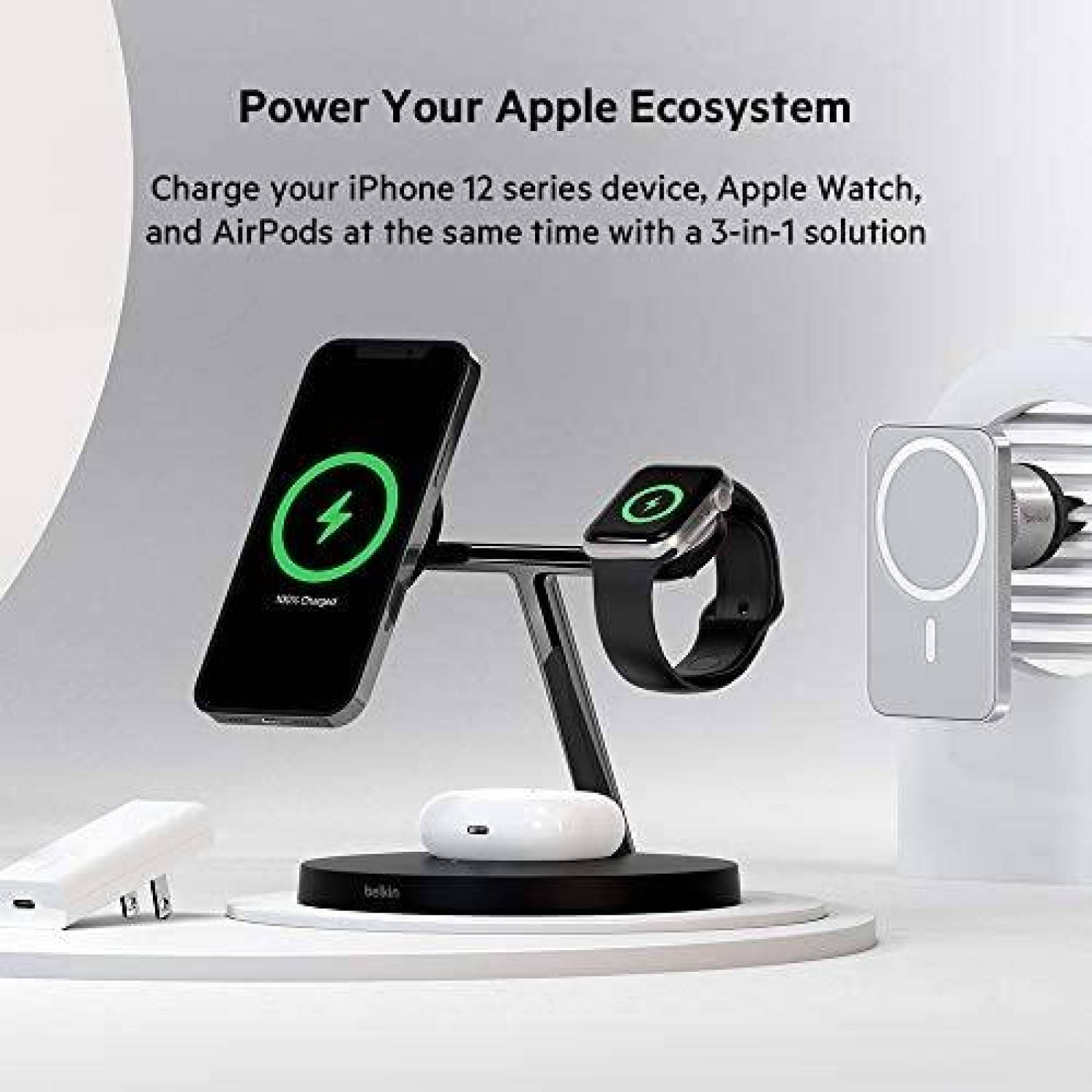 Cargador Belkin 3 en 1 Inalambrico de 15 Watts -Negro