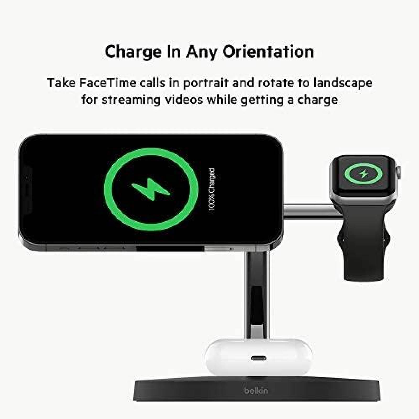 Cargador Belkin 3 en 1 Inalambrico de 15 Watts -Negro