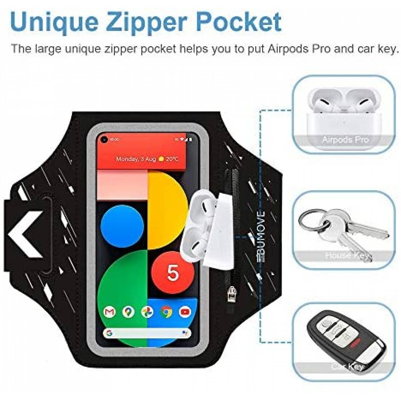 Banda Brazo BUMOVE para Google Pixel 5/4a,/4/3a/3a/2 -Negro