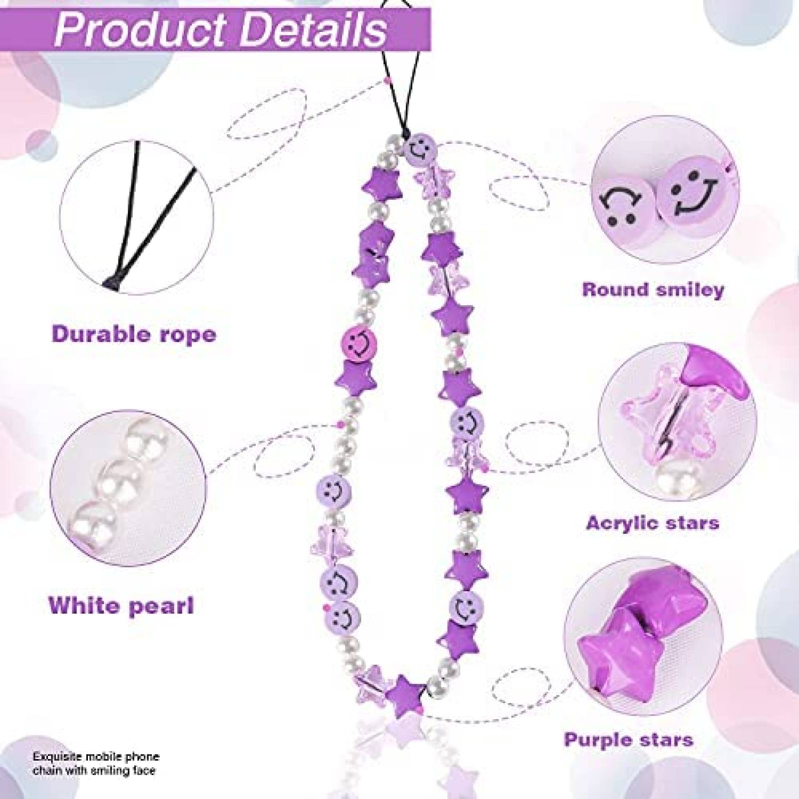 Cordon Cehim Star Smiley Colgante Para Celular -Morado