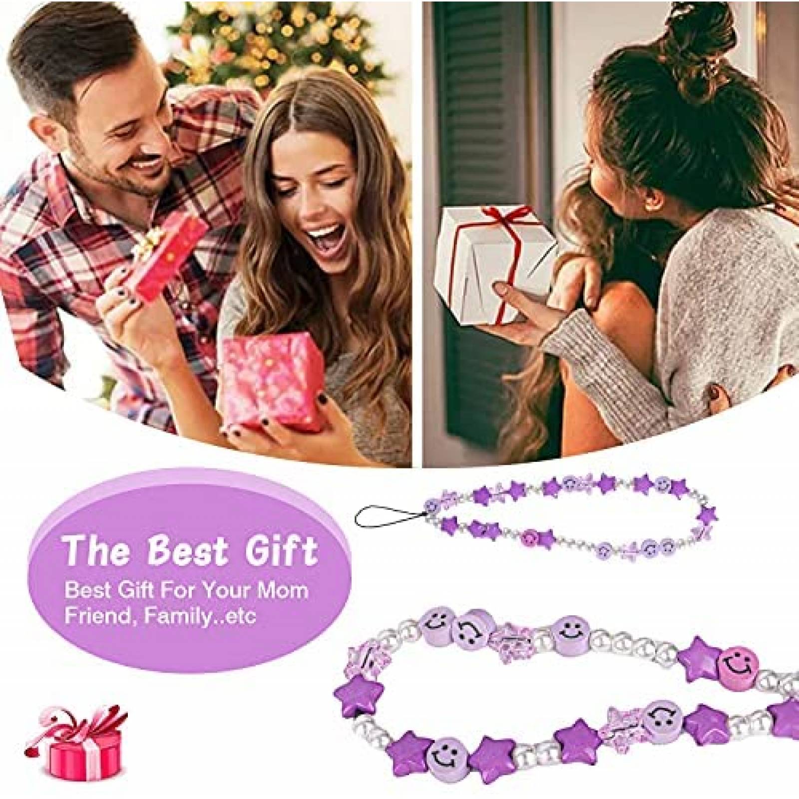 Cordon Cehim Star Smiley Colgante Para Celular -Morado