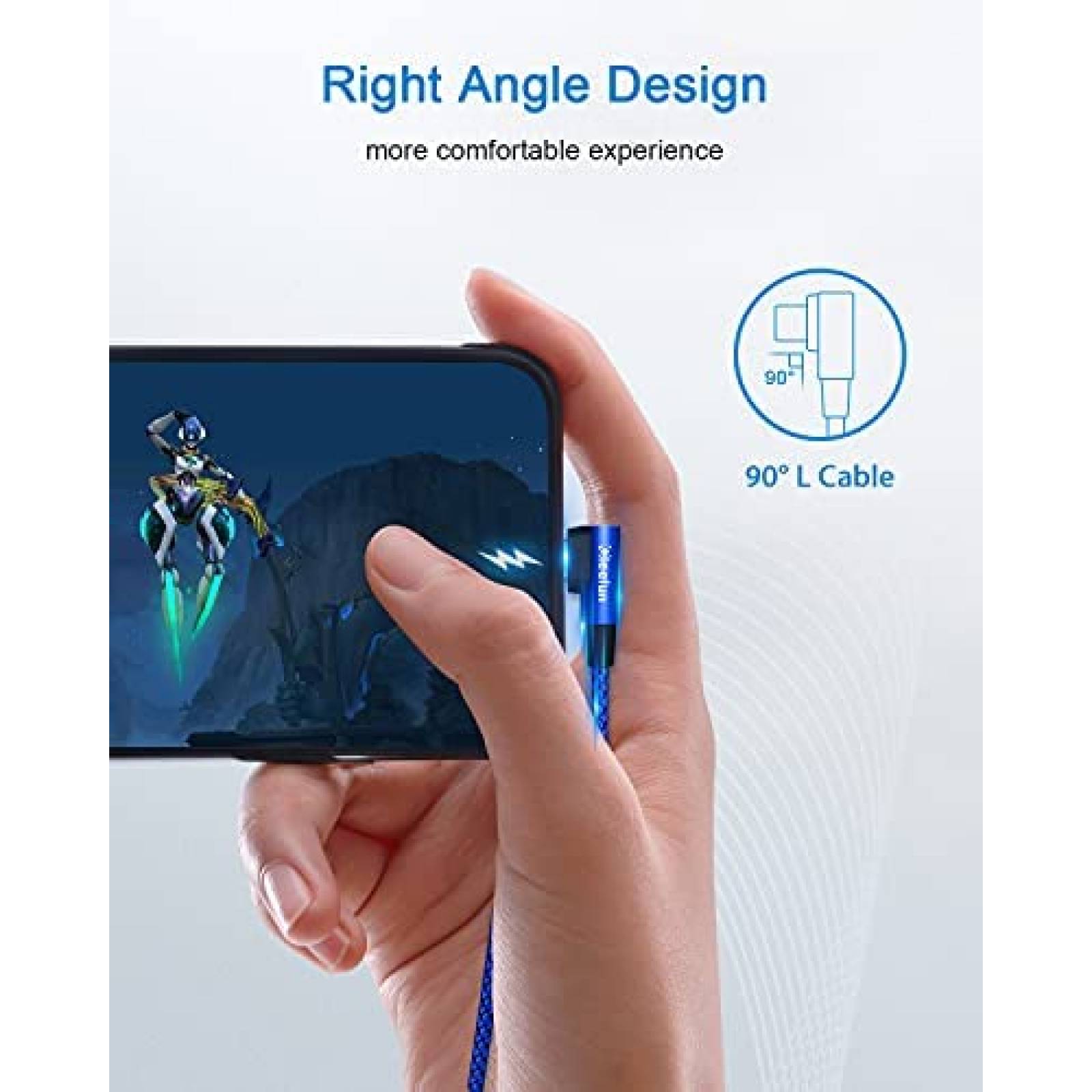 Cable CLEEFUN USB C Angulo recto 90 grados 16ft -Azul