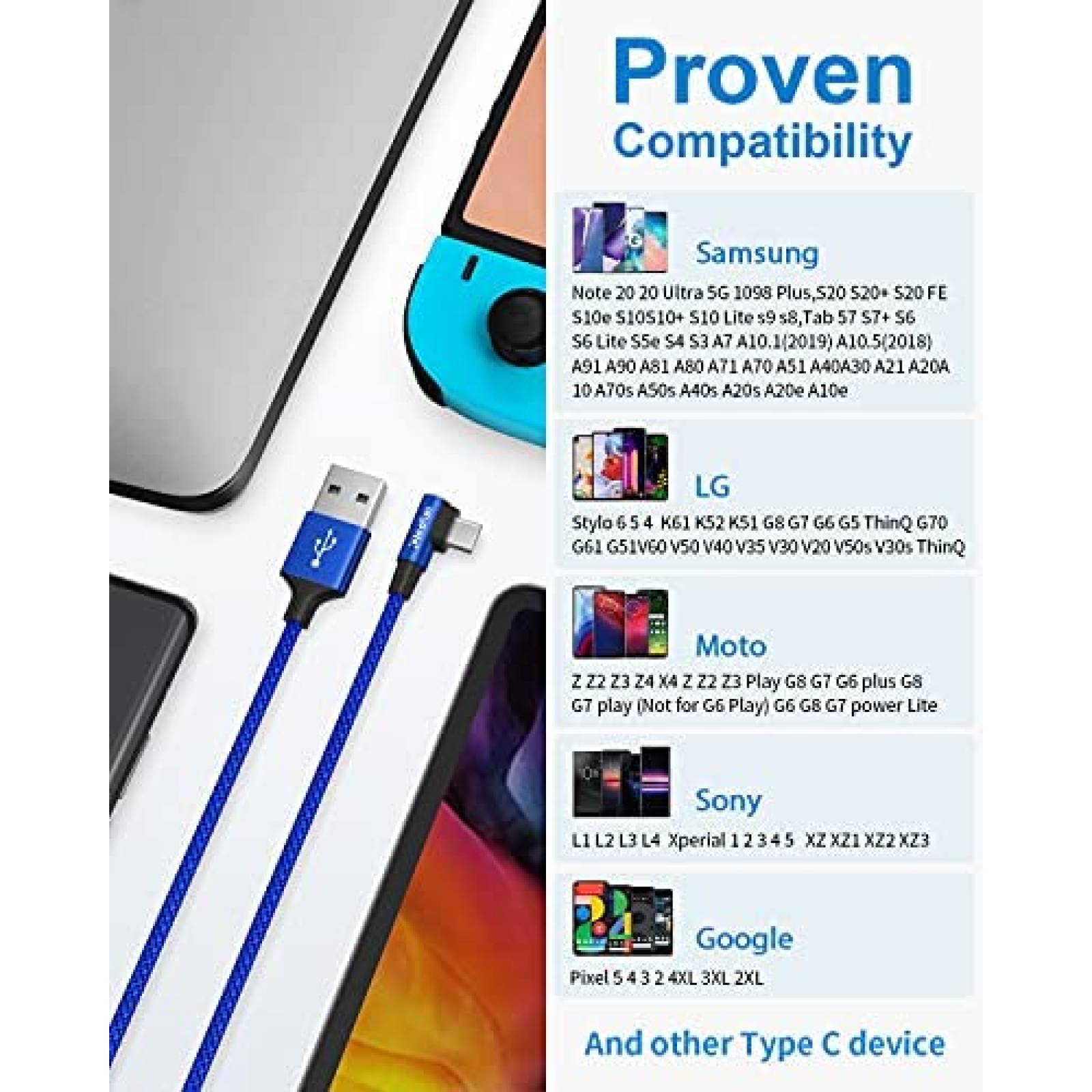 Cable CLEEFUN USB C Angulo recto 90 grados 16ft -Azul