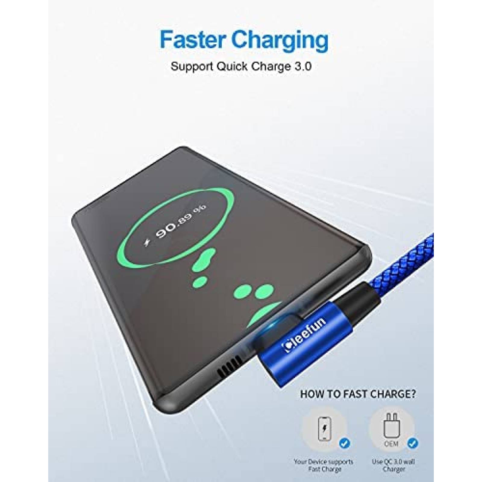 Cable CLEEFUN USB C Angulo recto 90 grados 16ft -Azul