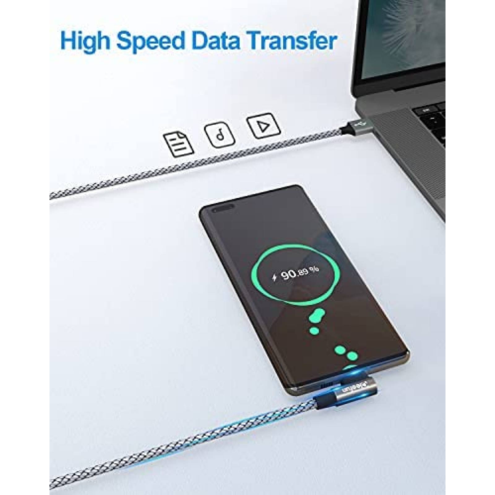 Cable CLEEFUN USB C Angulo recto 90 grados 16ft -Azul