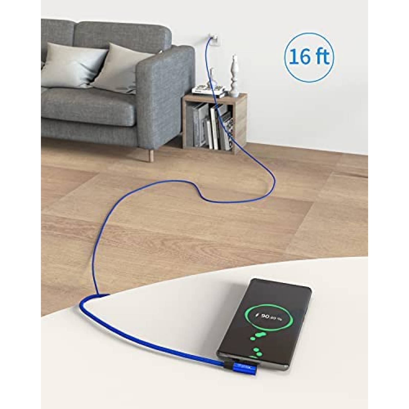 Cable CLEEFUN USB C Angulo recto 90 grados 16ft -Azul
