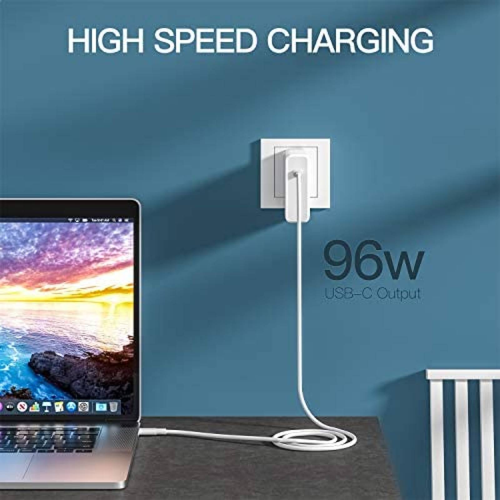 Cargador adaptador de corriente E EGOWAY USB-C de 96W 6.6ft