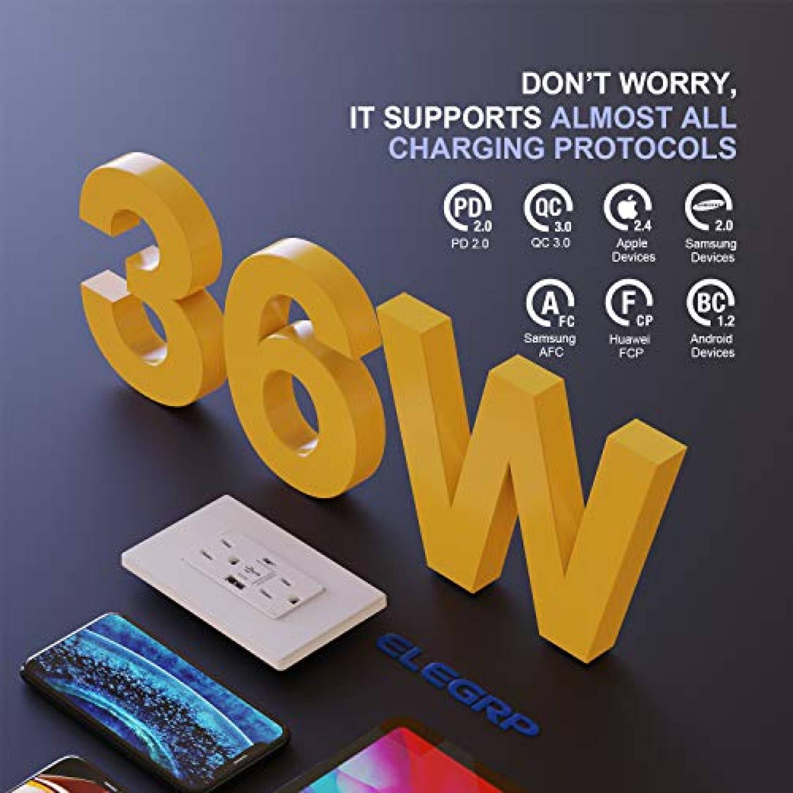 Pack enchufe de pared multicontacto ELEGRP x2 36W -Blanco