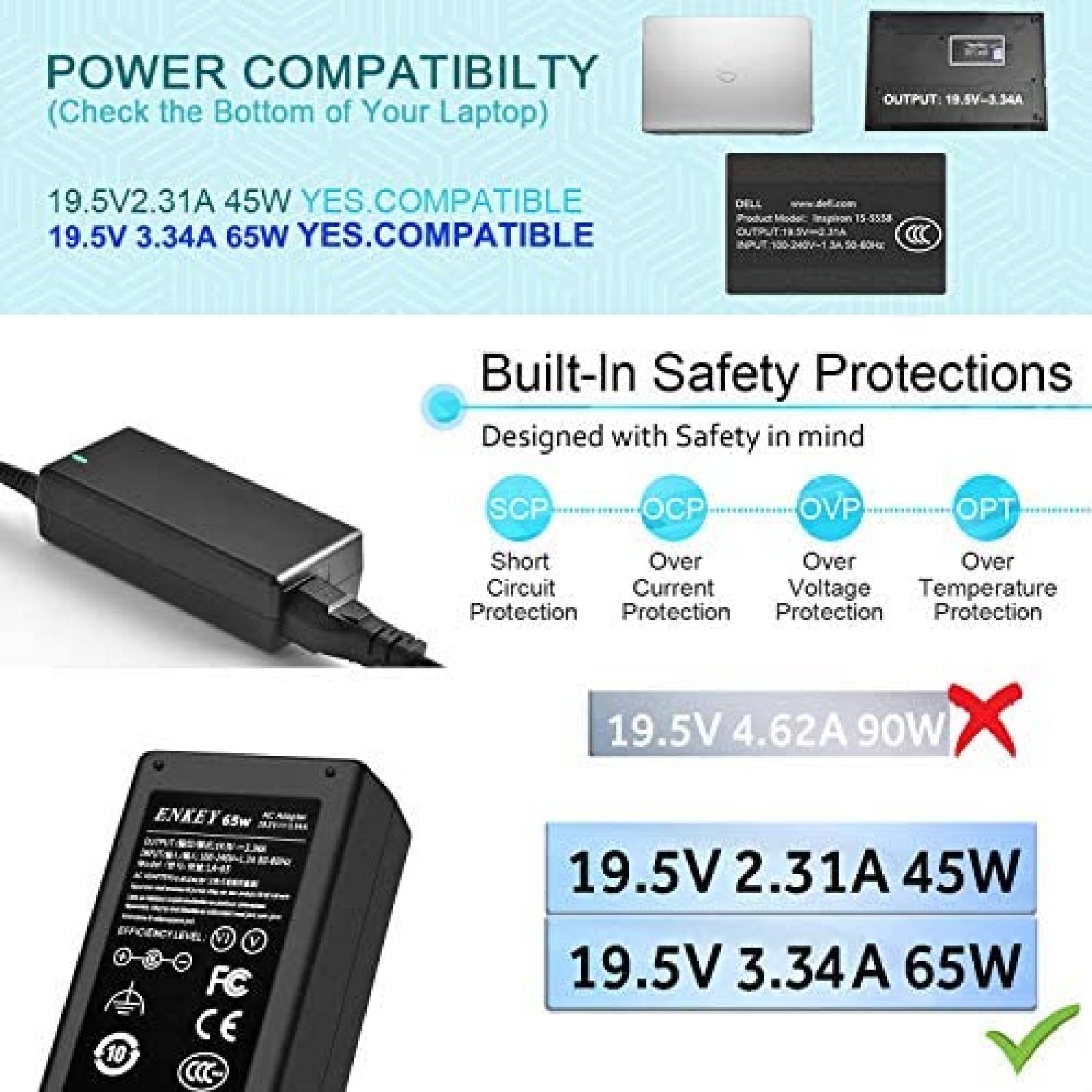 Cargador Universal Enkey para Dell Inspiron de 45W -Negro