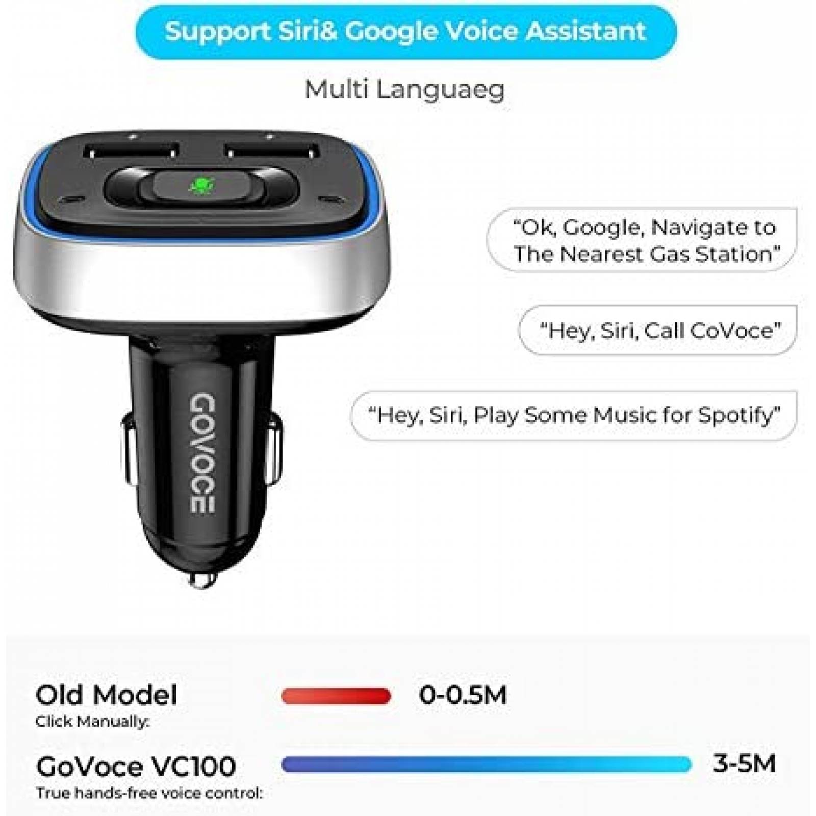 Adaptador Bluetooth para Auto GoVoce VC100 con Puertos USB