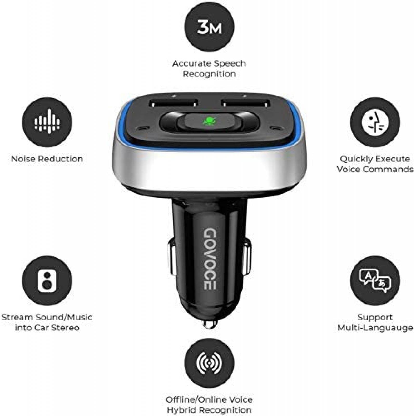 Adaptador Bluetooth para Auto GoVoce VC100 con Puertos USB