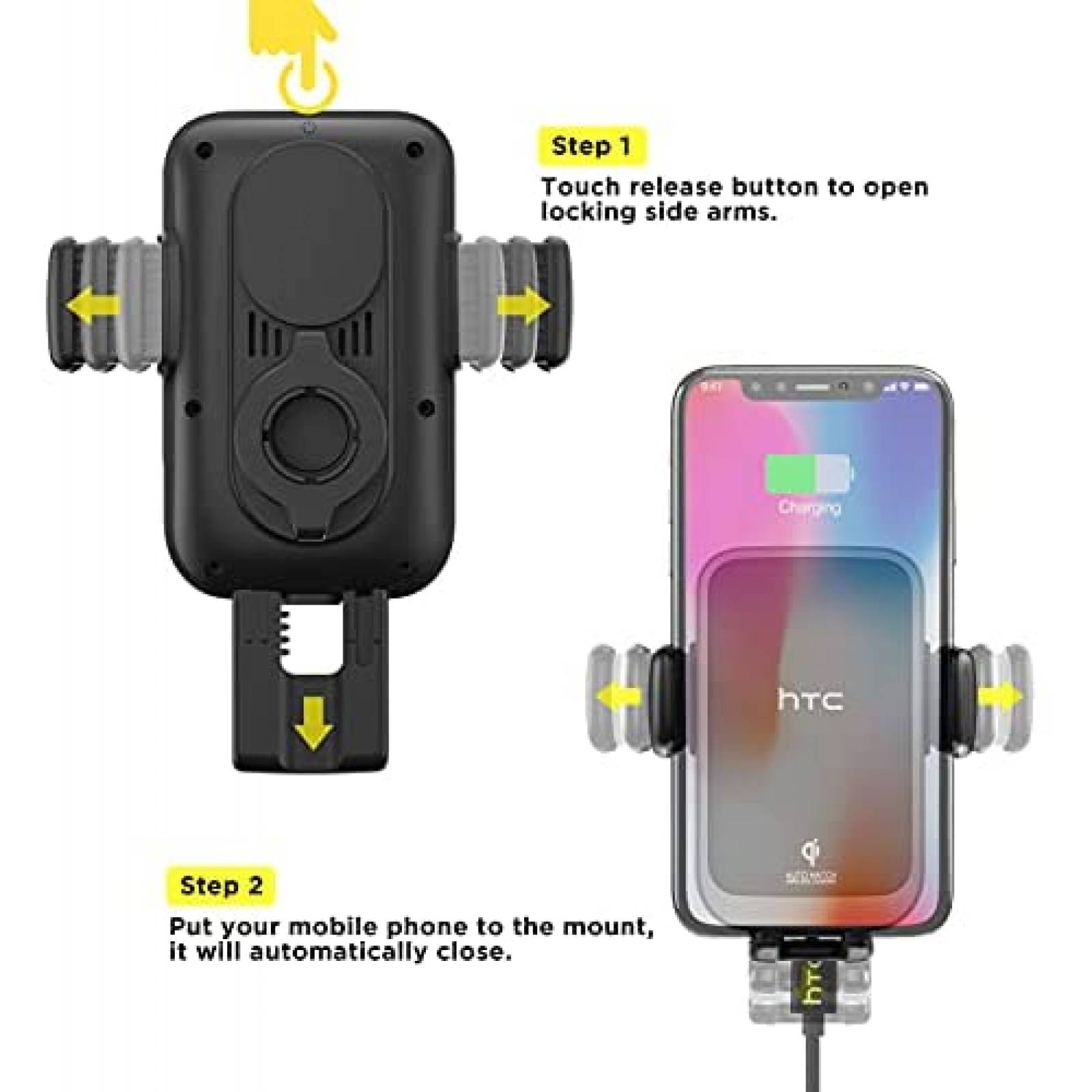 Cargador Magnetico para Auto HTC para iPhone/Galaxy -Negro