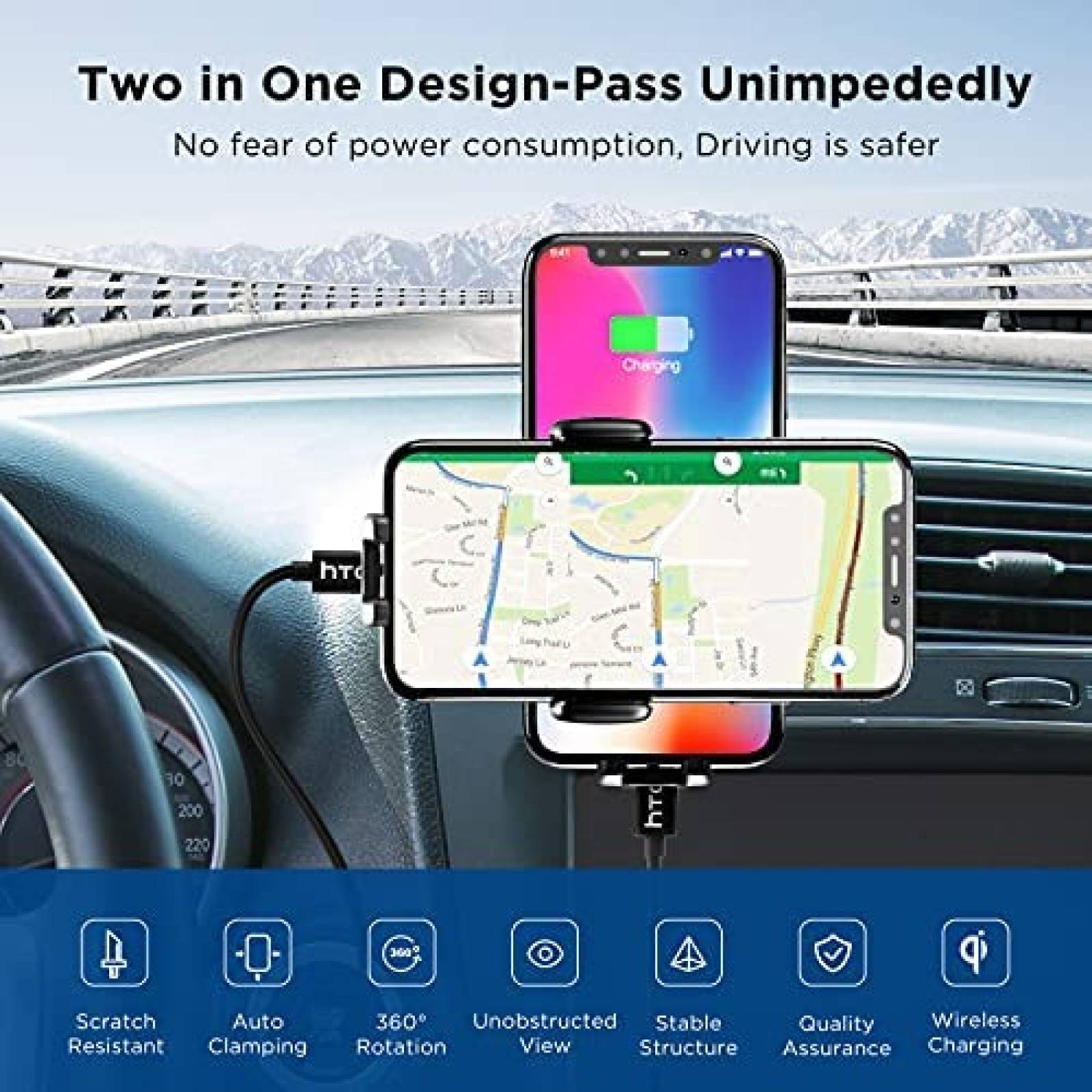 Cargador Magnetico para Auto HTC para iPhone/Galaxy -Negro