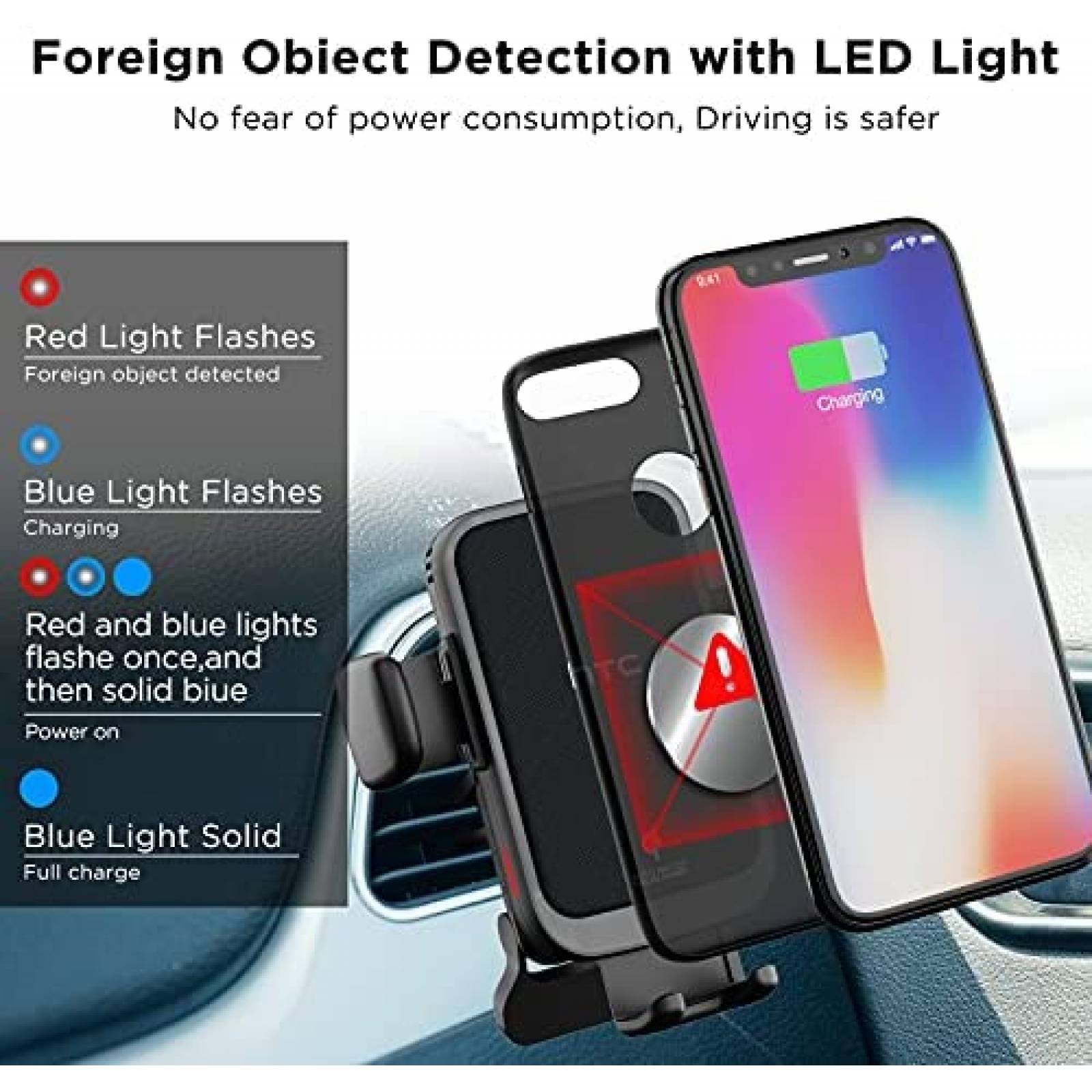 Cargador Magnetico para Auto HTC para iPhone/Galaxy -Negro