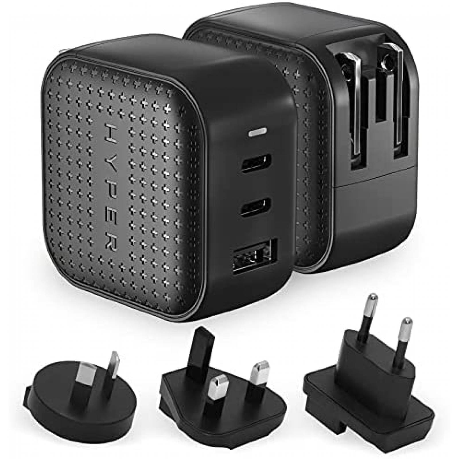 Adaptador Hyper Juice De Corriente USB C 3 Puertos 65W-Negro