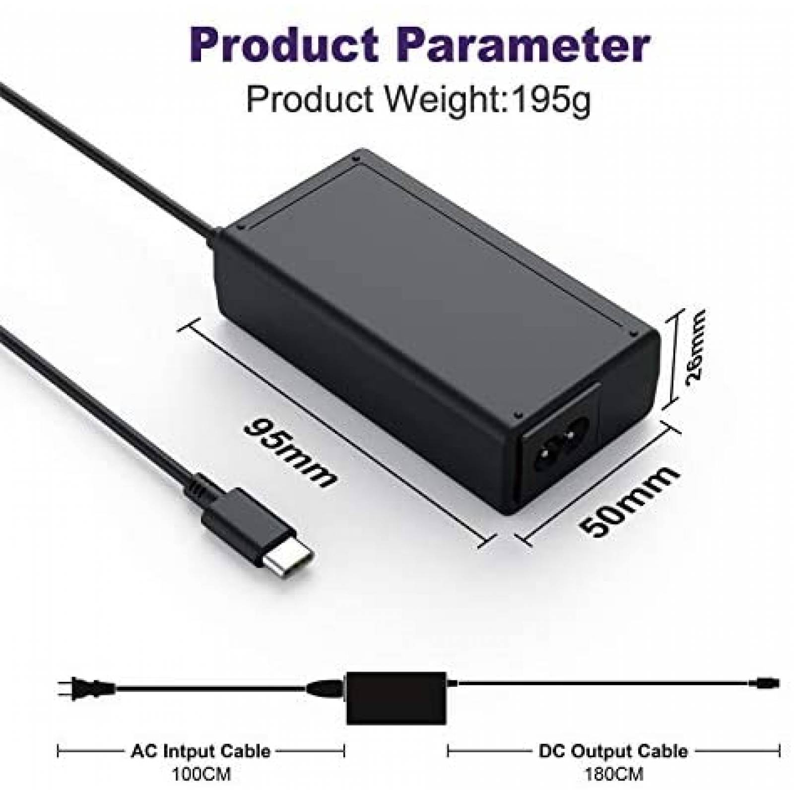 Cargador LAP POW 65W Para Laptop Conector USB C -Negro