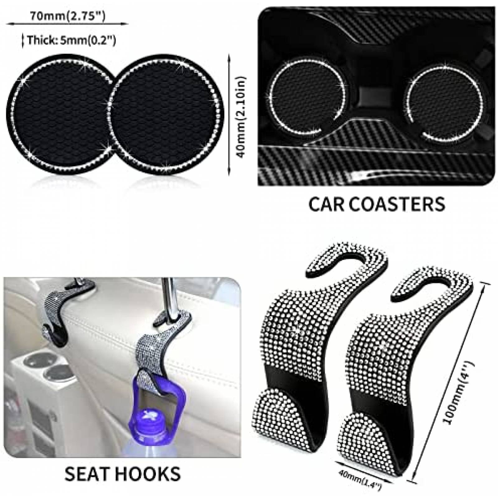 Acceosrios MAIMEIMI de Celular para Auto -Negro con Brillos