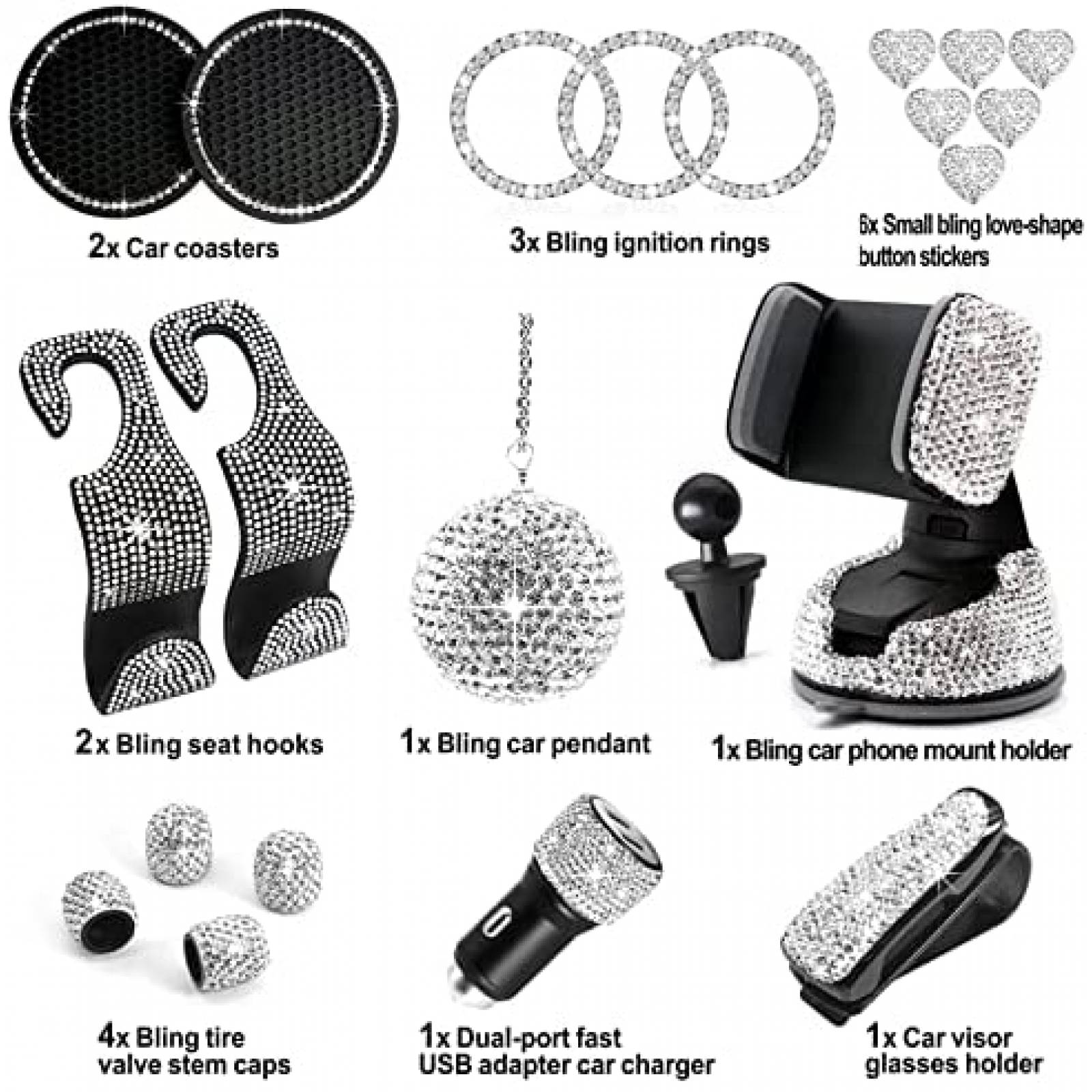 Acceosrios MAIMEIMI de Celular para Auto -Negro con Brillos