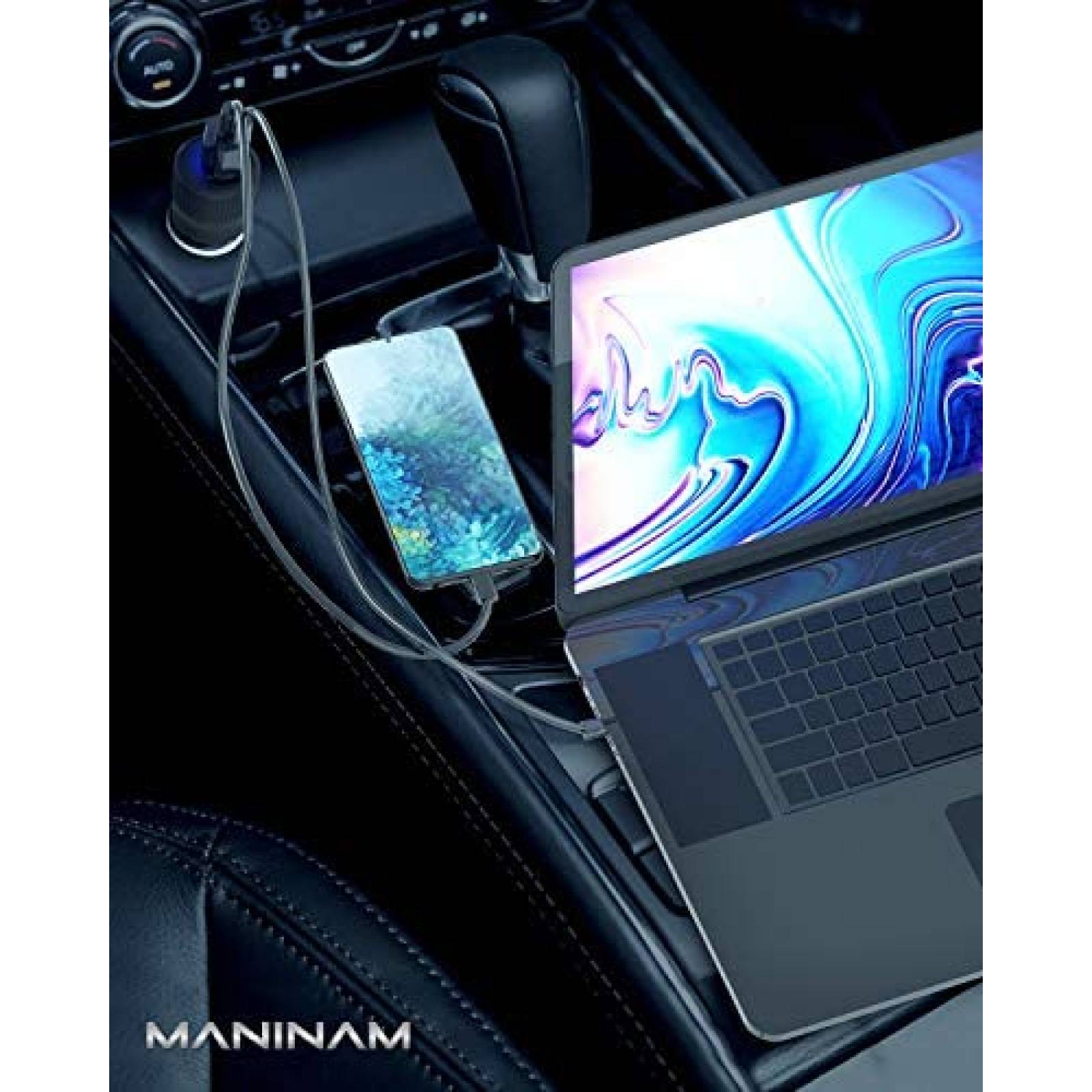 Adaptador MANINAM De Coche Para Cable de Carga USB C -Negro