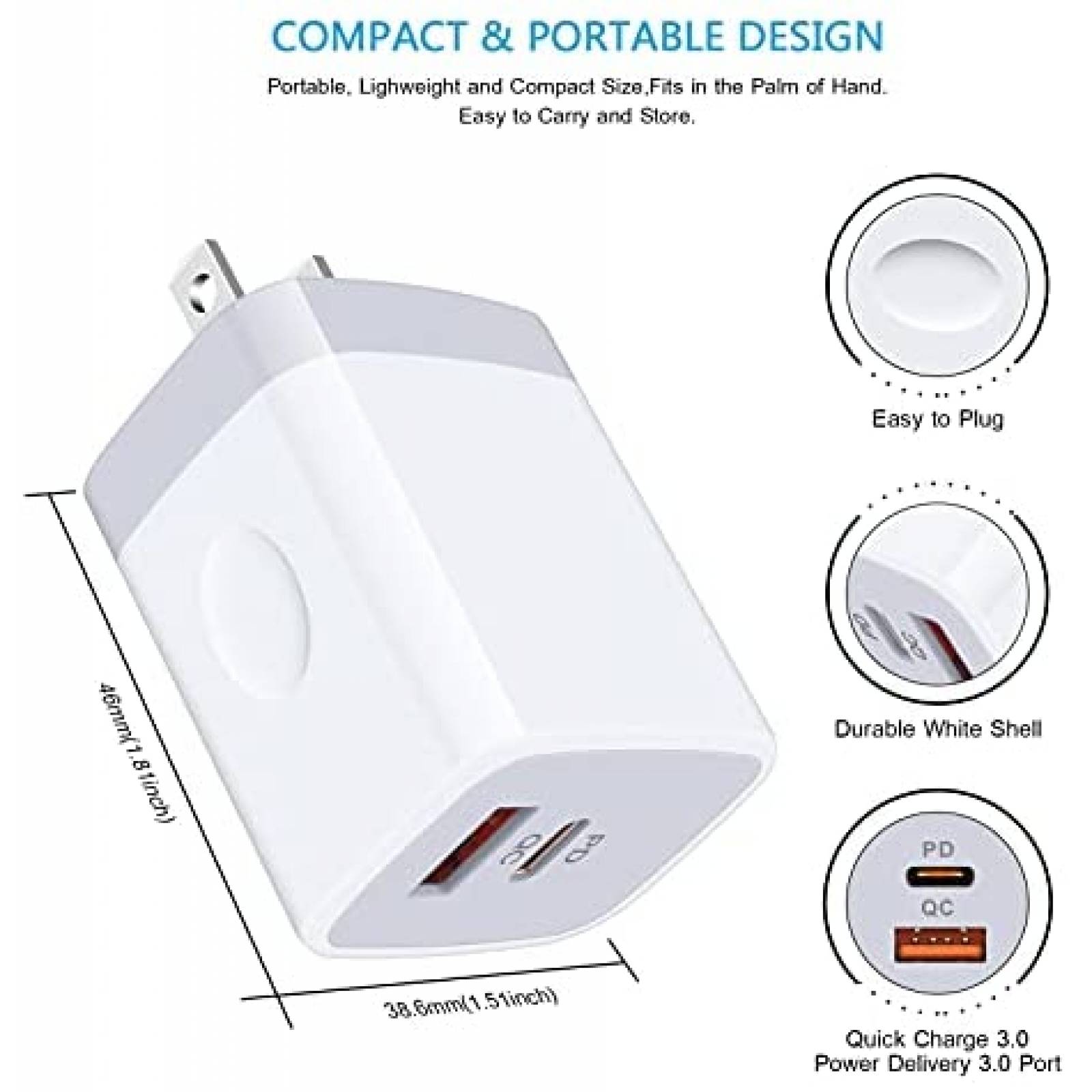 Cargador de Pared NonoUV de 2 Entradas USB C 20W PD -Blanco