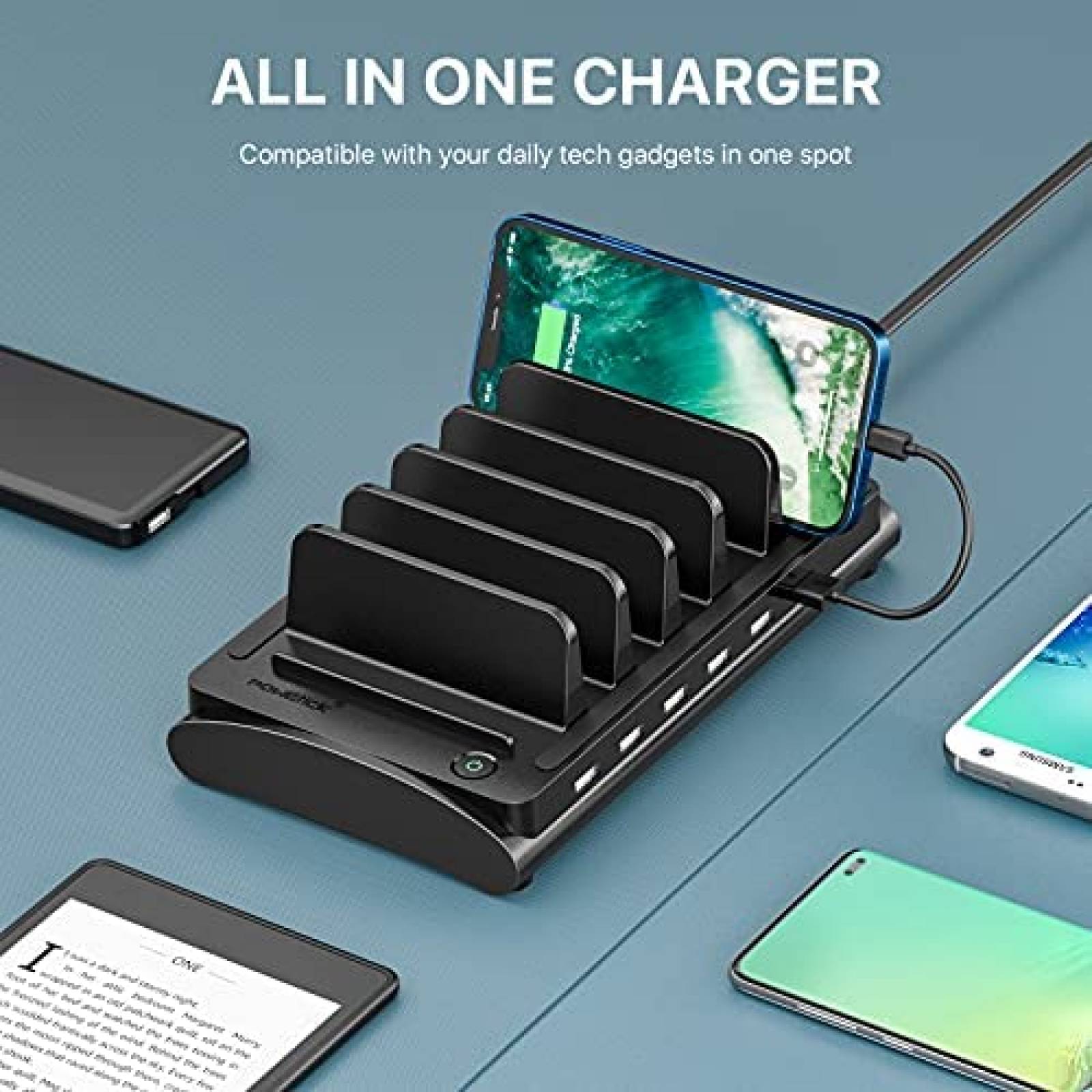 Estacion de Carga Powstick con 6 Puertos USB -Negro