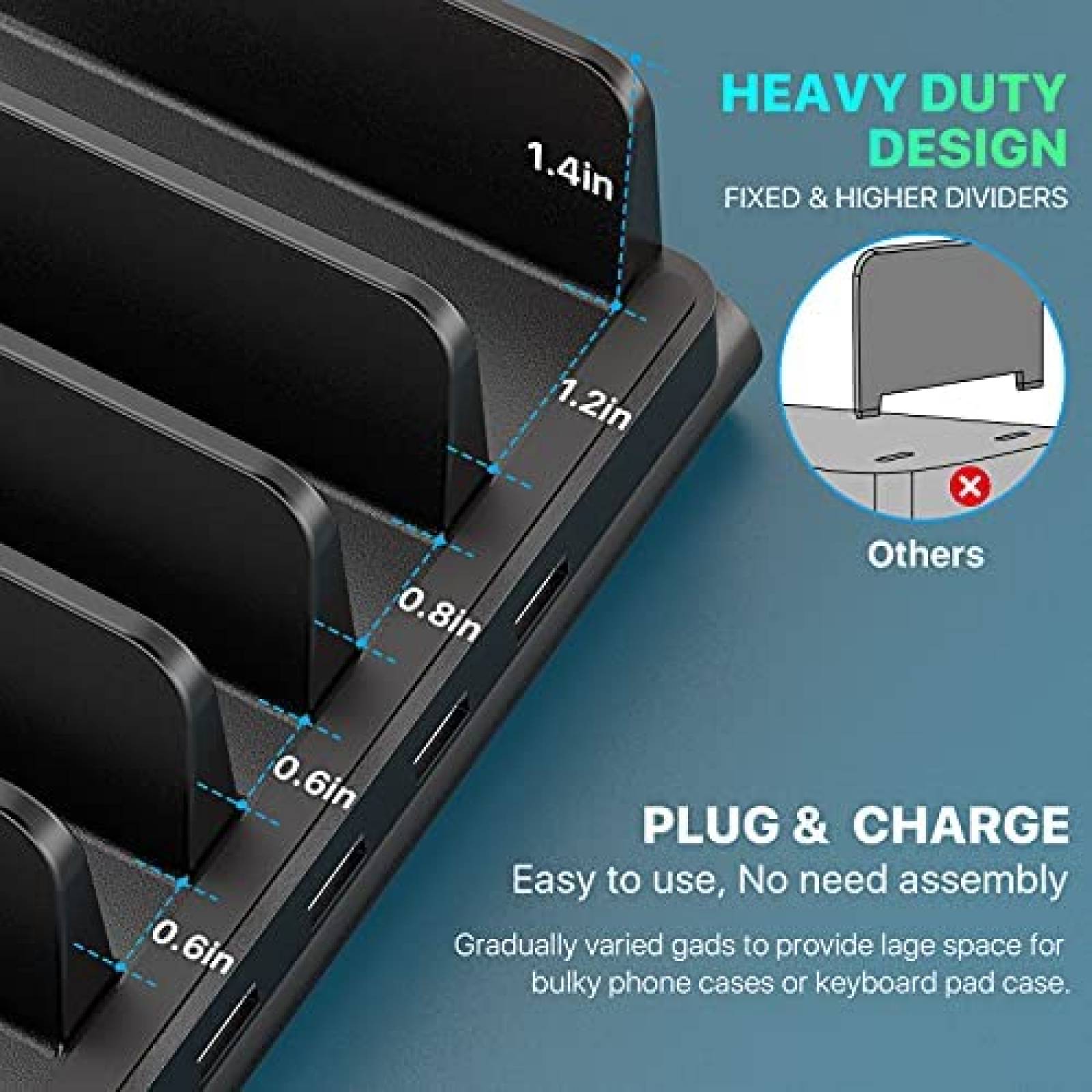 Estacion de Carga Powstick con 6 Puertos USB -Negro
