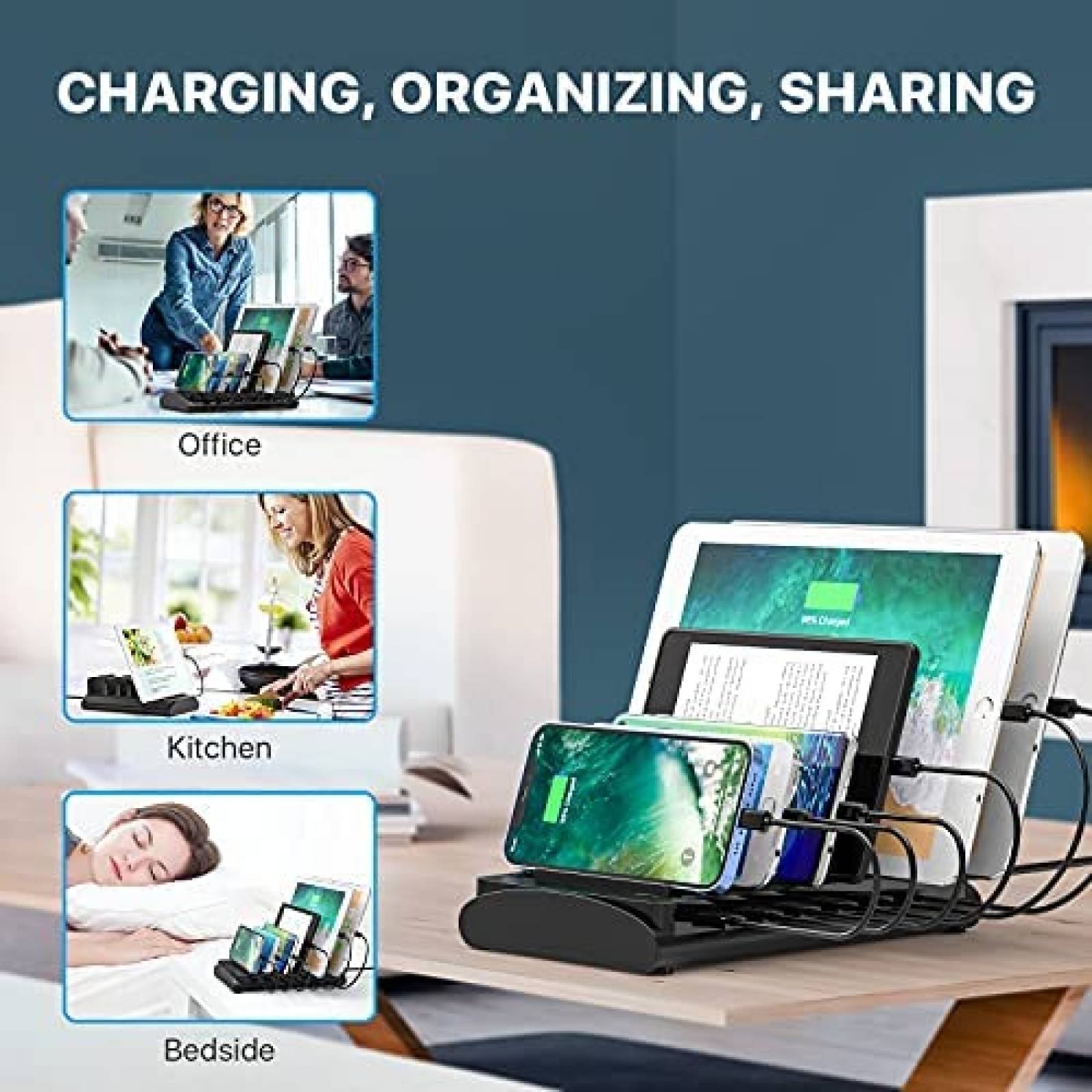 Estacion de Carga Powstick con 6 Puertos USB -Negro
