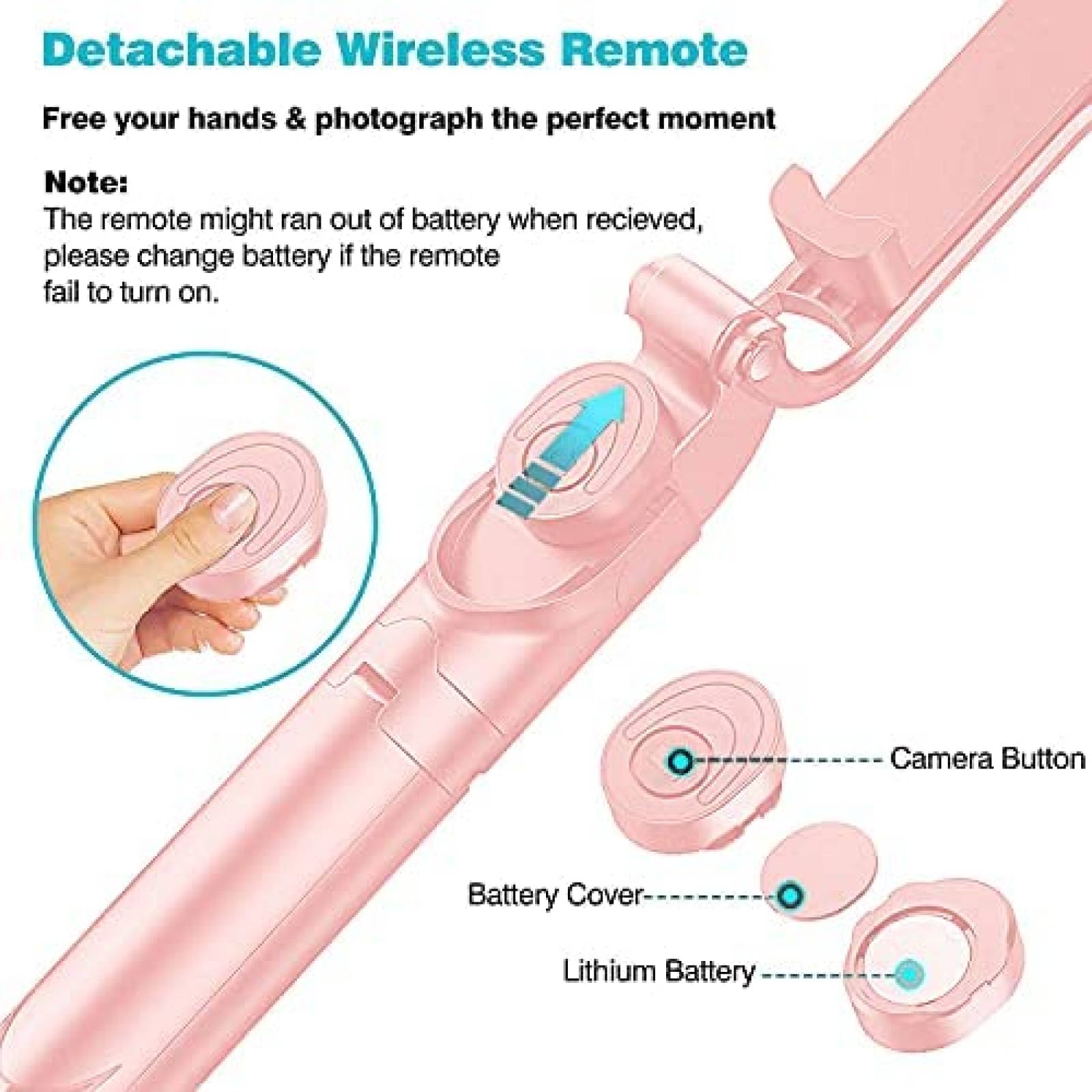 Selfie stick inalambrico Rirool ajustable con tripoide -Rosa