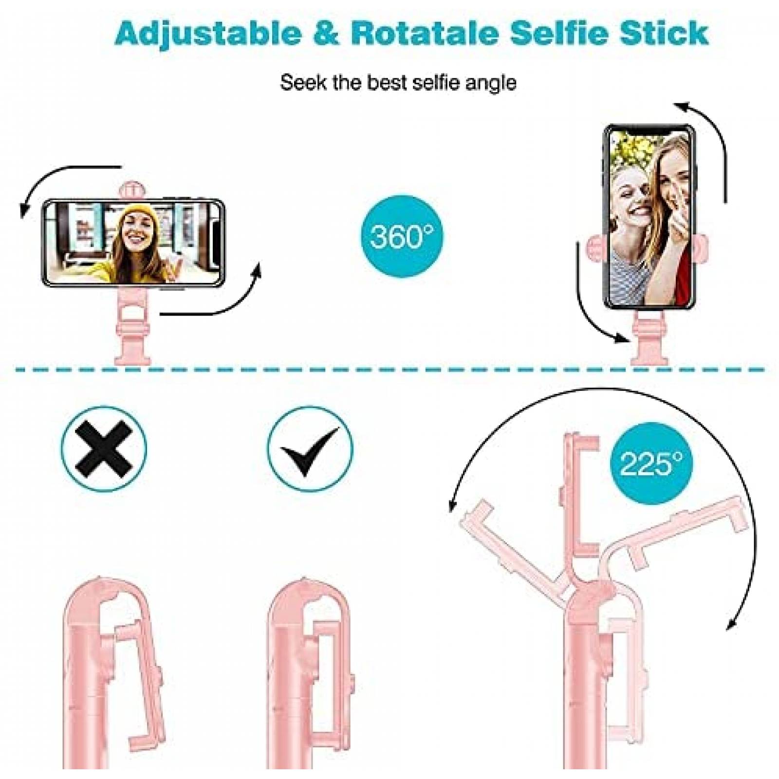 Selfie stick inalambrico Rirool ajustable con tripoide -Rosa