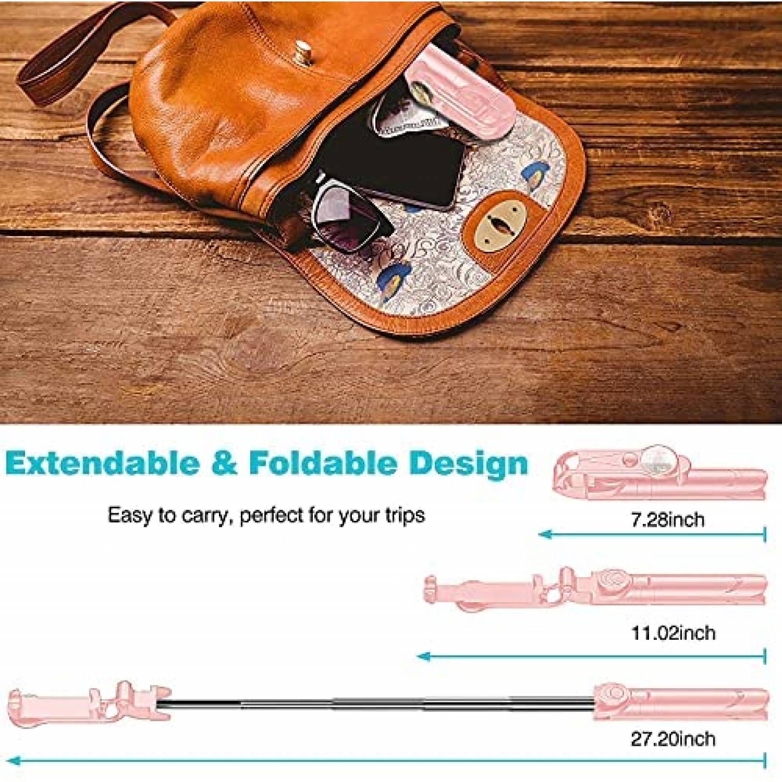 Selfie stick inalambrico Rirool ajustable con tripoide -Rosa