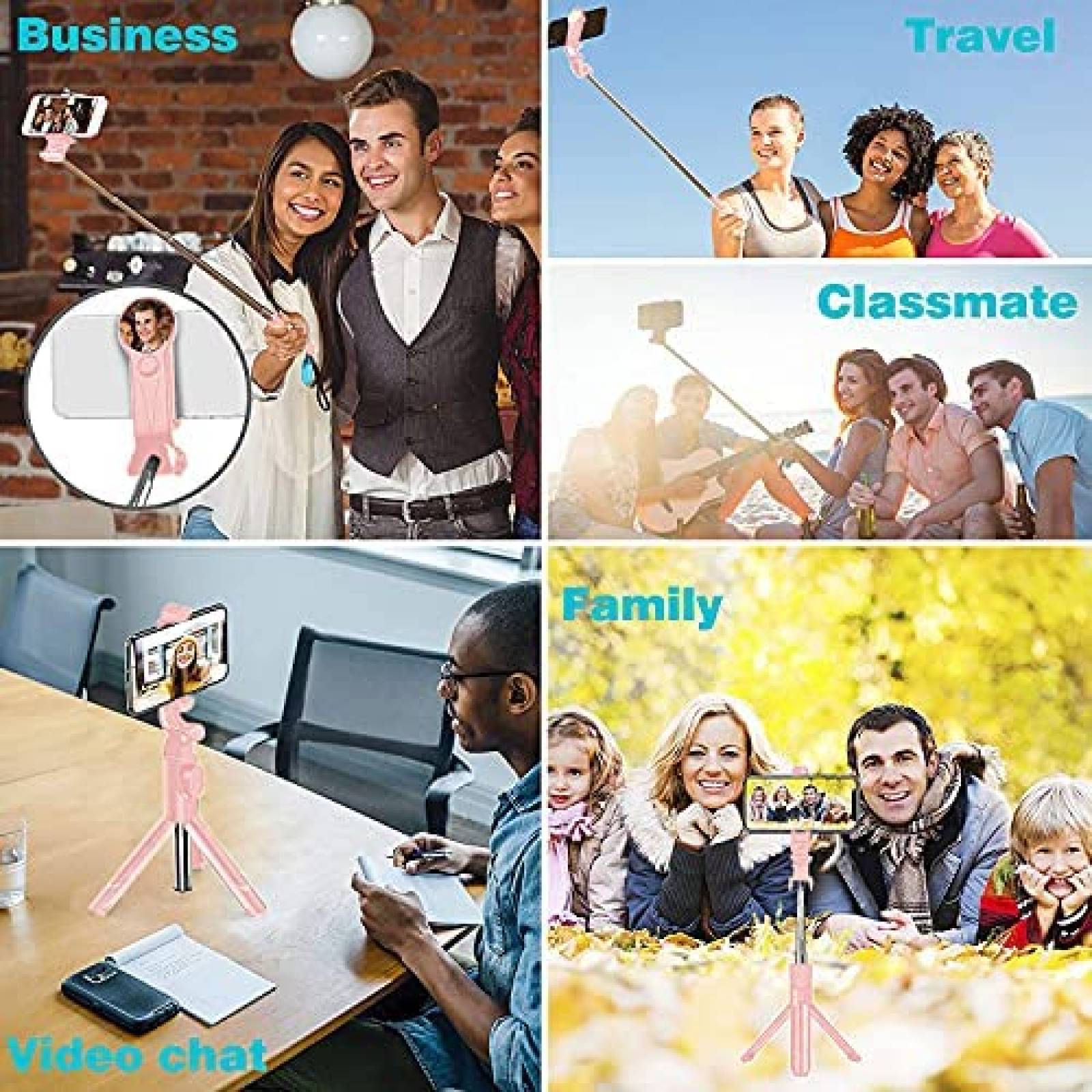 Selfie stick inalambrico Rirool ajustable con tripoide -Rosa