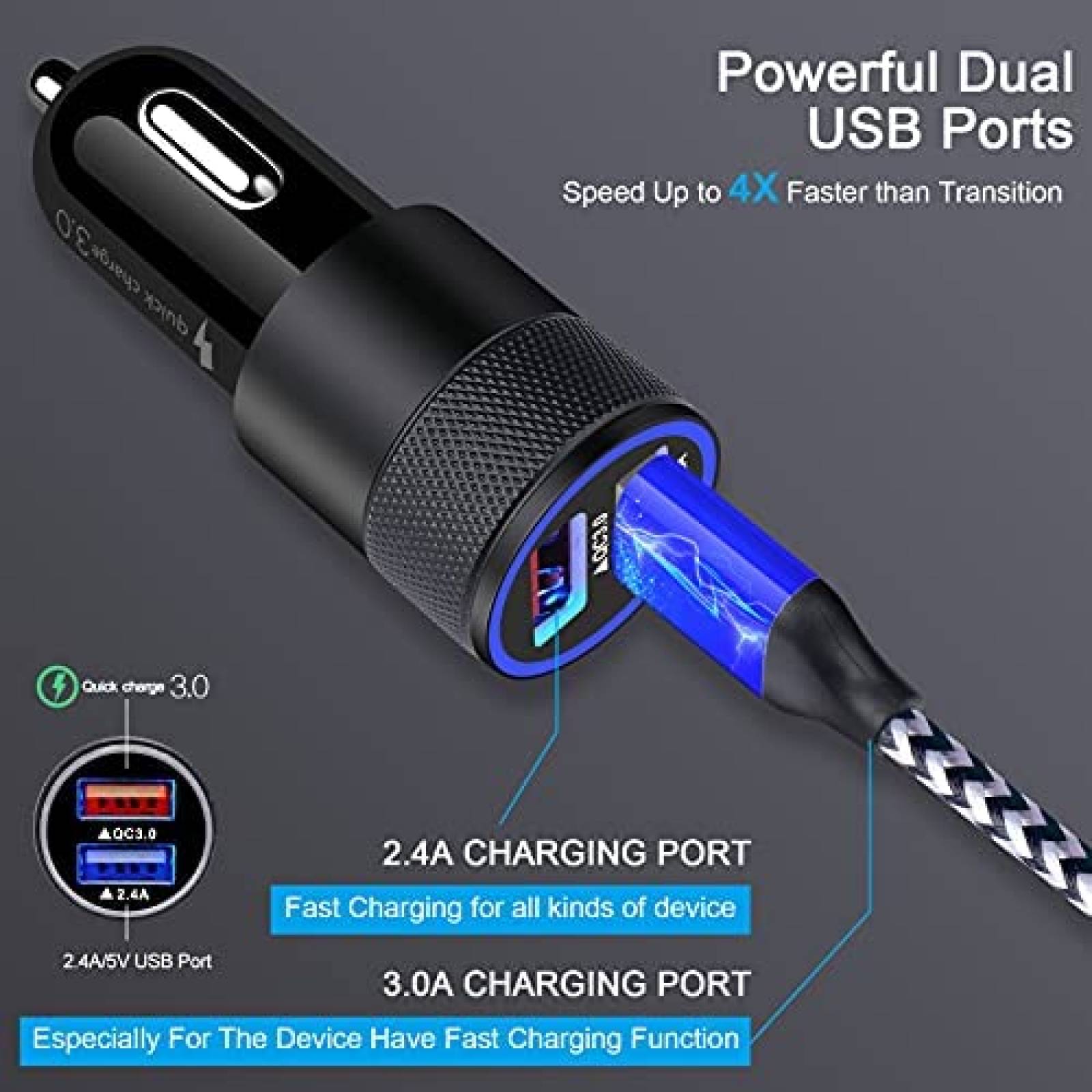 Cargador Sicodo Carga Rapida Usb C 6ft + Adaptador para Auto