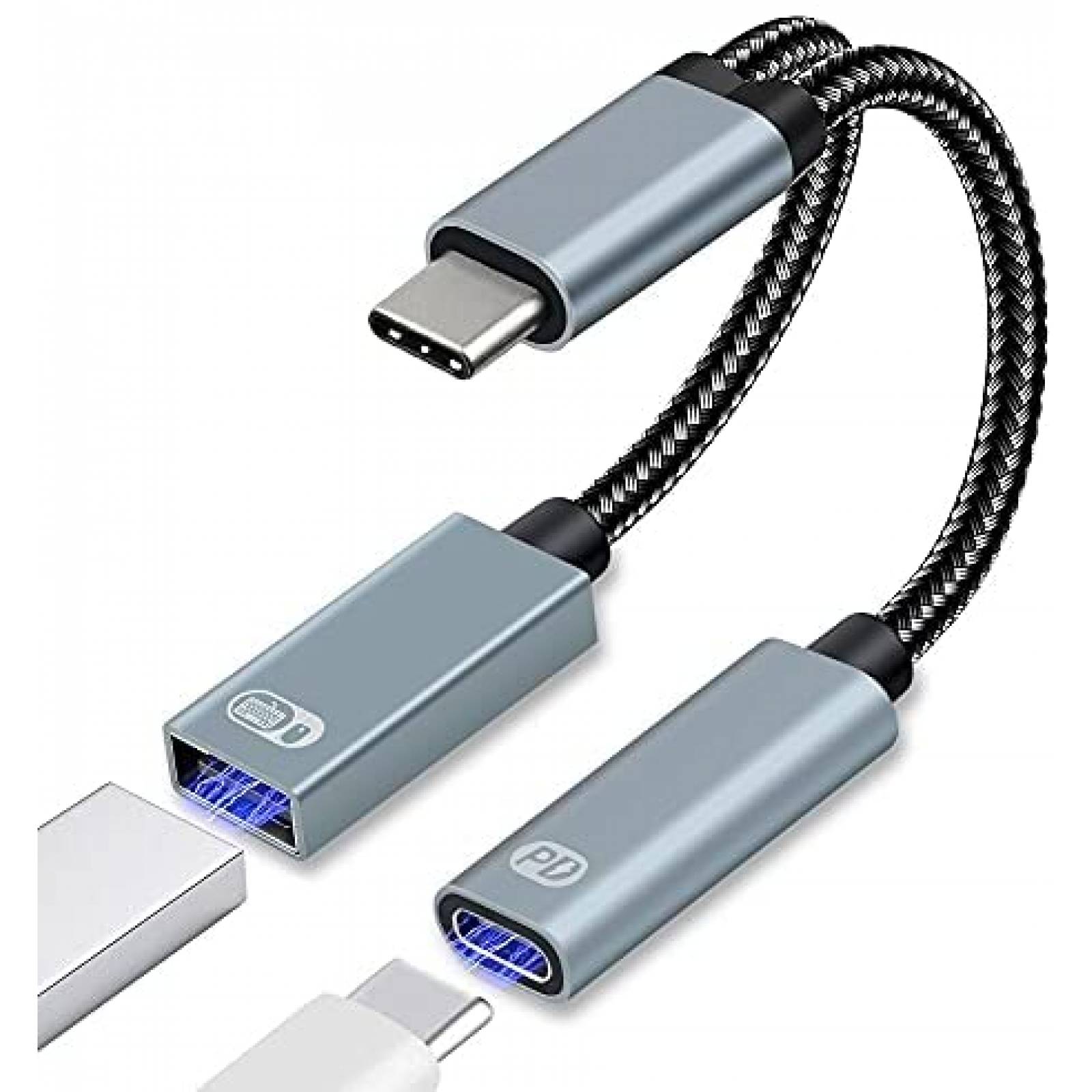Cable Cargador Sinstar 2 en 1 USB 2.0 y USB-C 60W -Gris