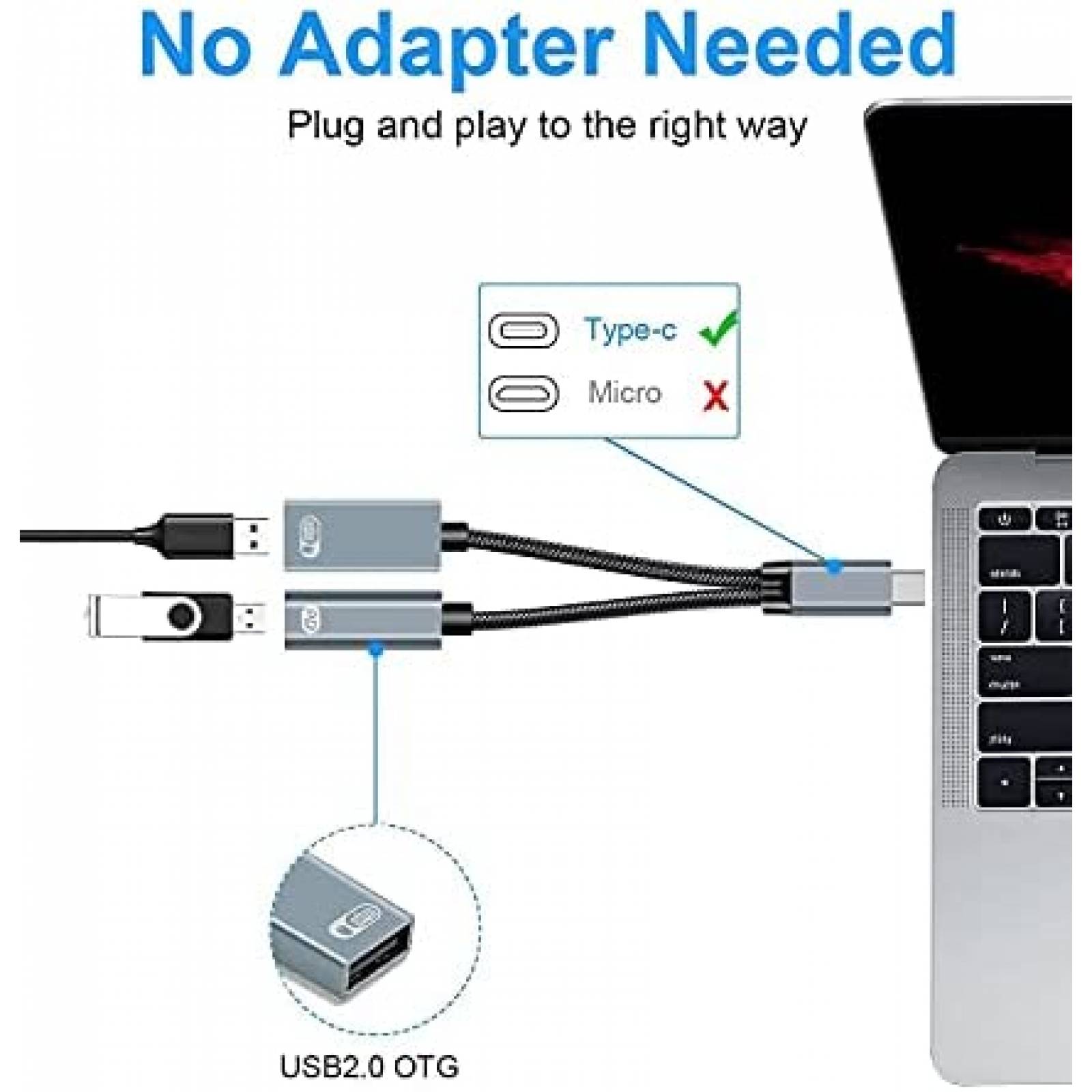 Cable Cargador Sinstar 2 en 1 USB 2.0 y USB-C 60W -Gris