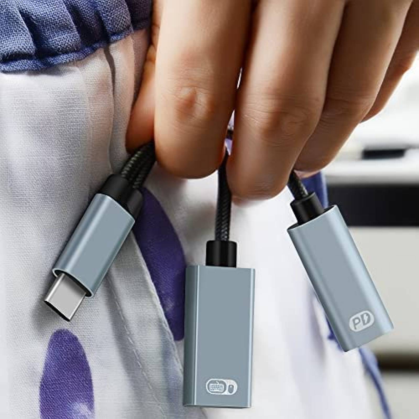 Cable Cargador Sinstar 2 en 1 USB 2.0 y USB-C 60W -Gris