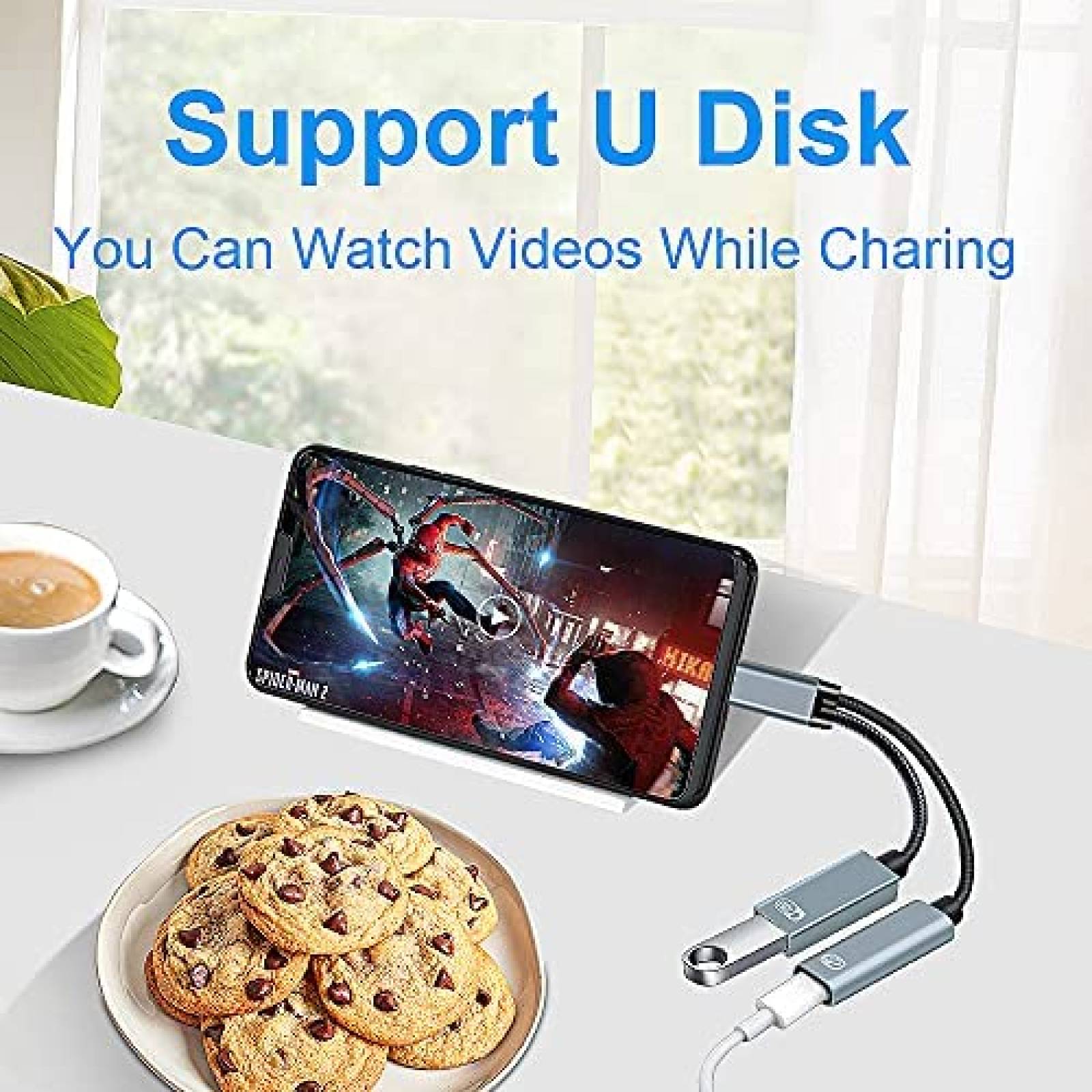 Cable Cargador Sinstar 2 en 1 USB 2.0 y USB-C 60W -Gris