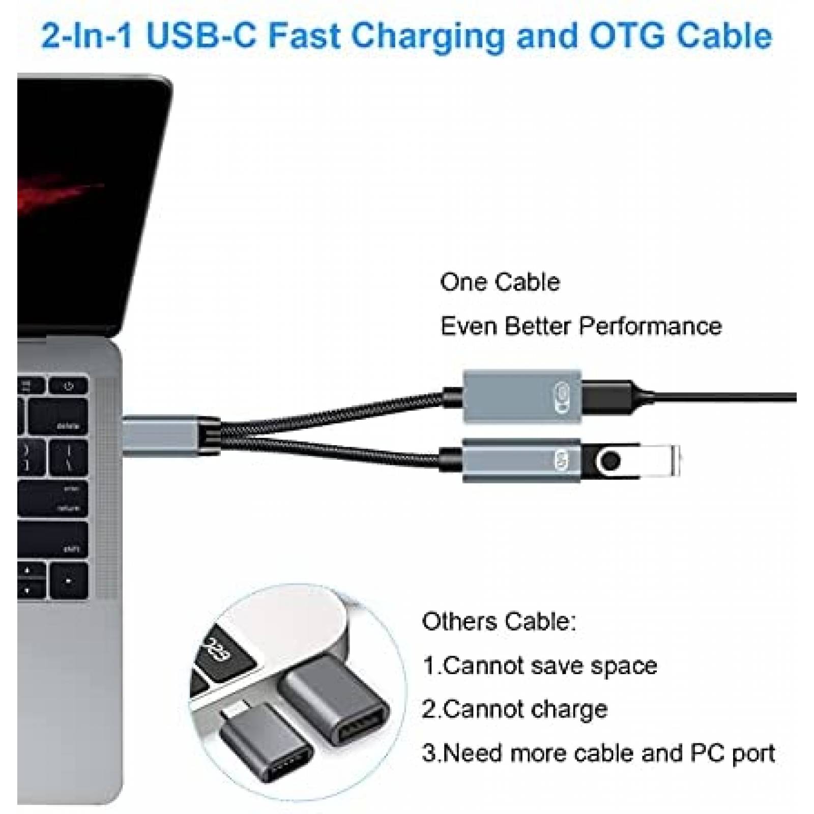 Cable Cargador Sinstar 2 en 1 USB 2.0 y USB-C 60W -Gris