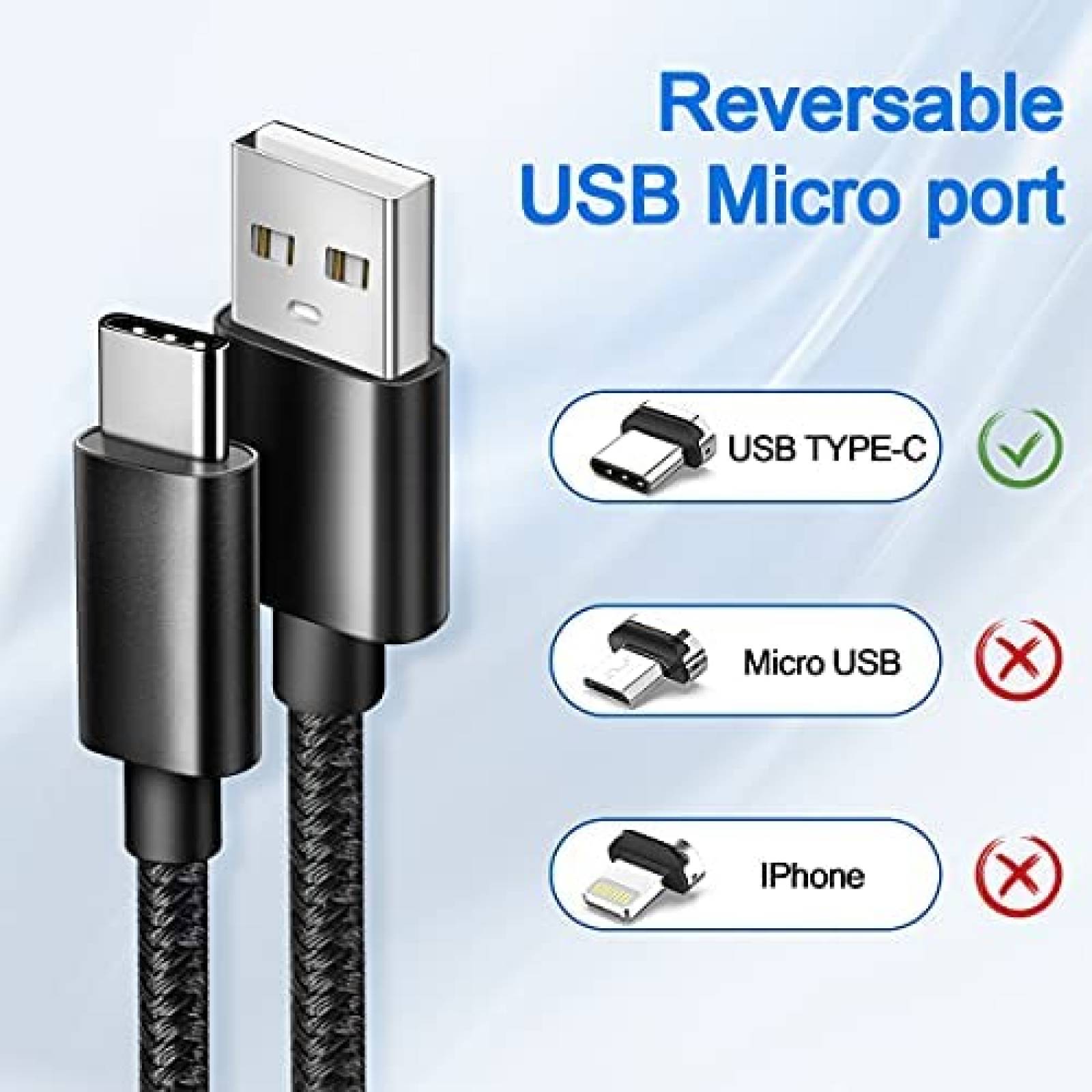Cable Cargador UDATON 2 unidaes USB C 10 pies Compatible