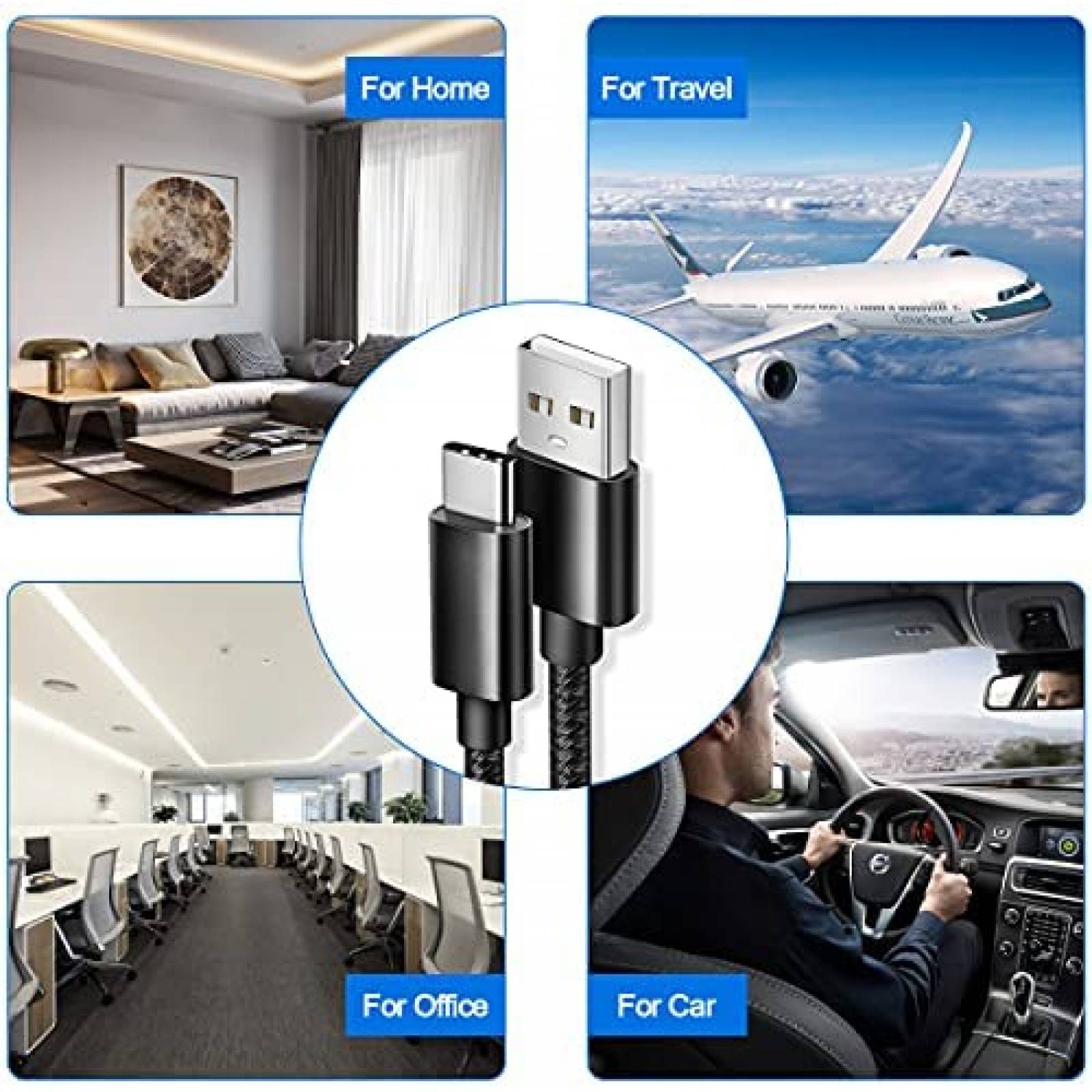 Cable Cargador UDATON 2 unidaes USB C 10 pies Compatible