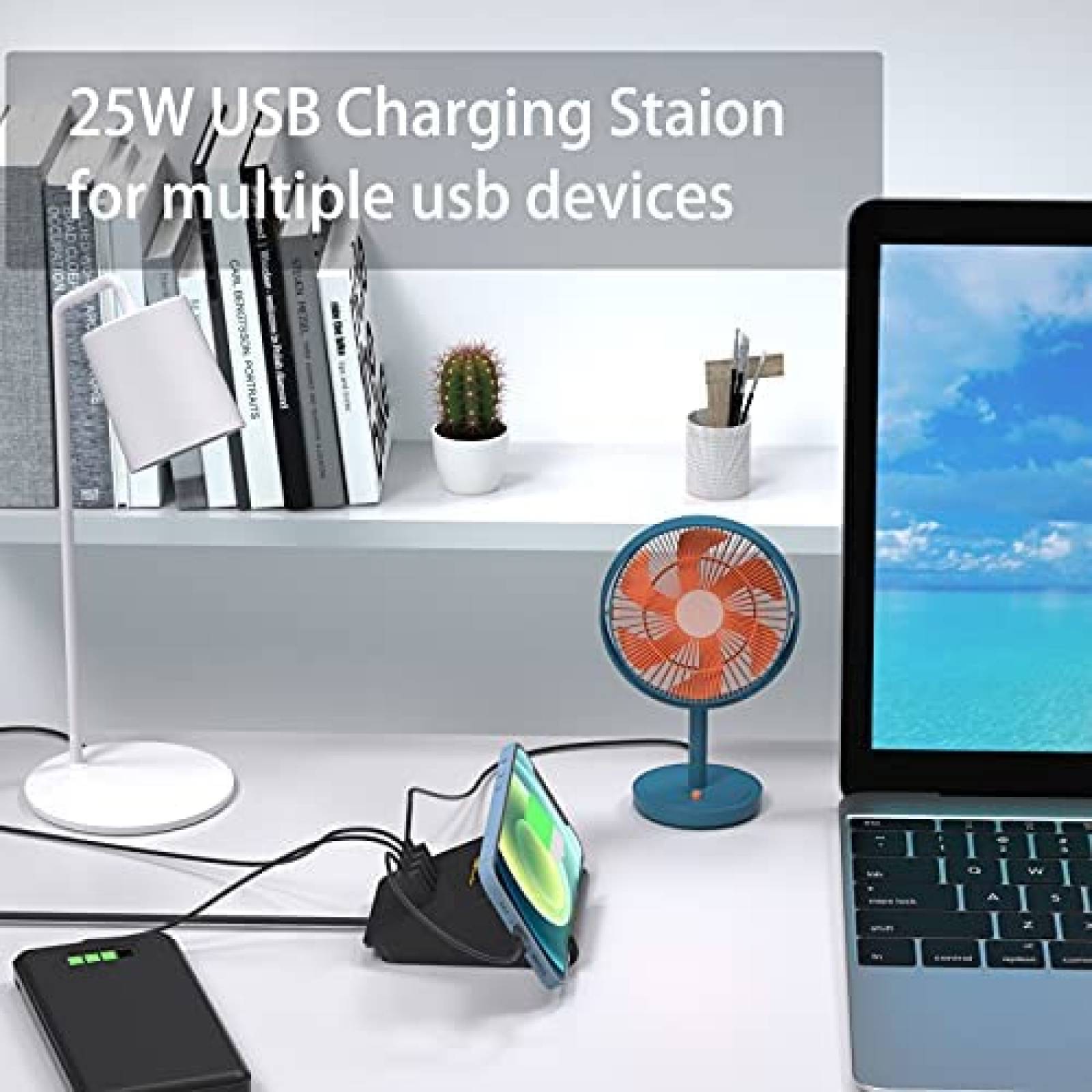 VHBW Estación de carga USB C de 45 W, estación de carga USB múltiple de 4  puertos, cargador rápido PD de 20 W para múltiples dispositivos para iPhone