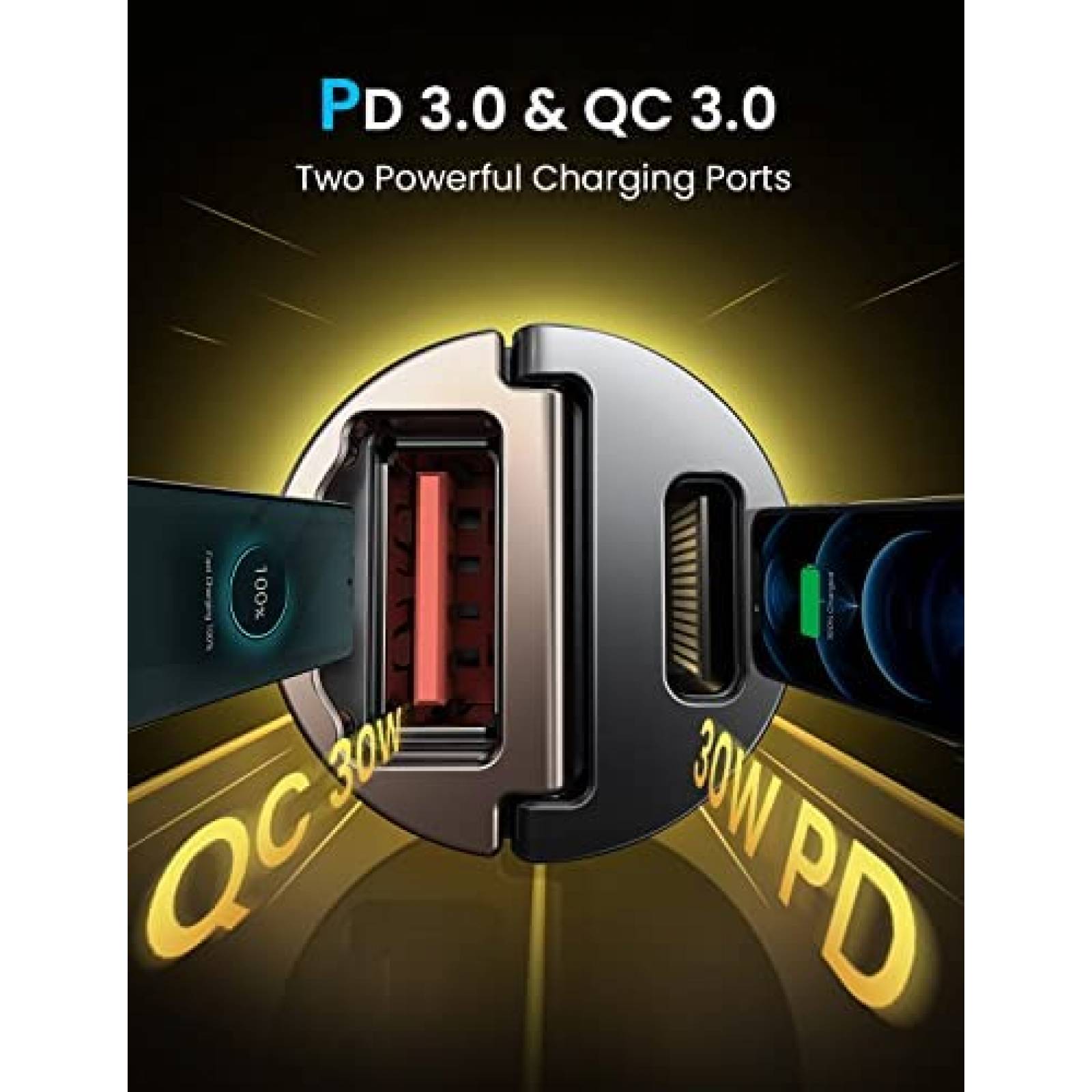 Adaptador AINOPE Cargador USB Para Coche Carga Rapida-Silver