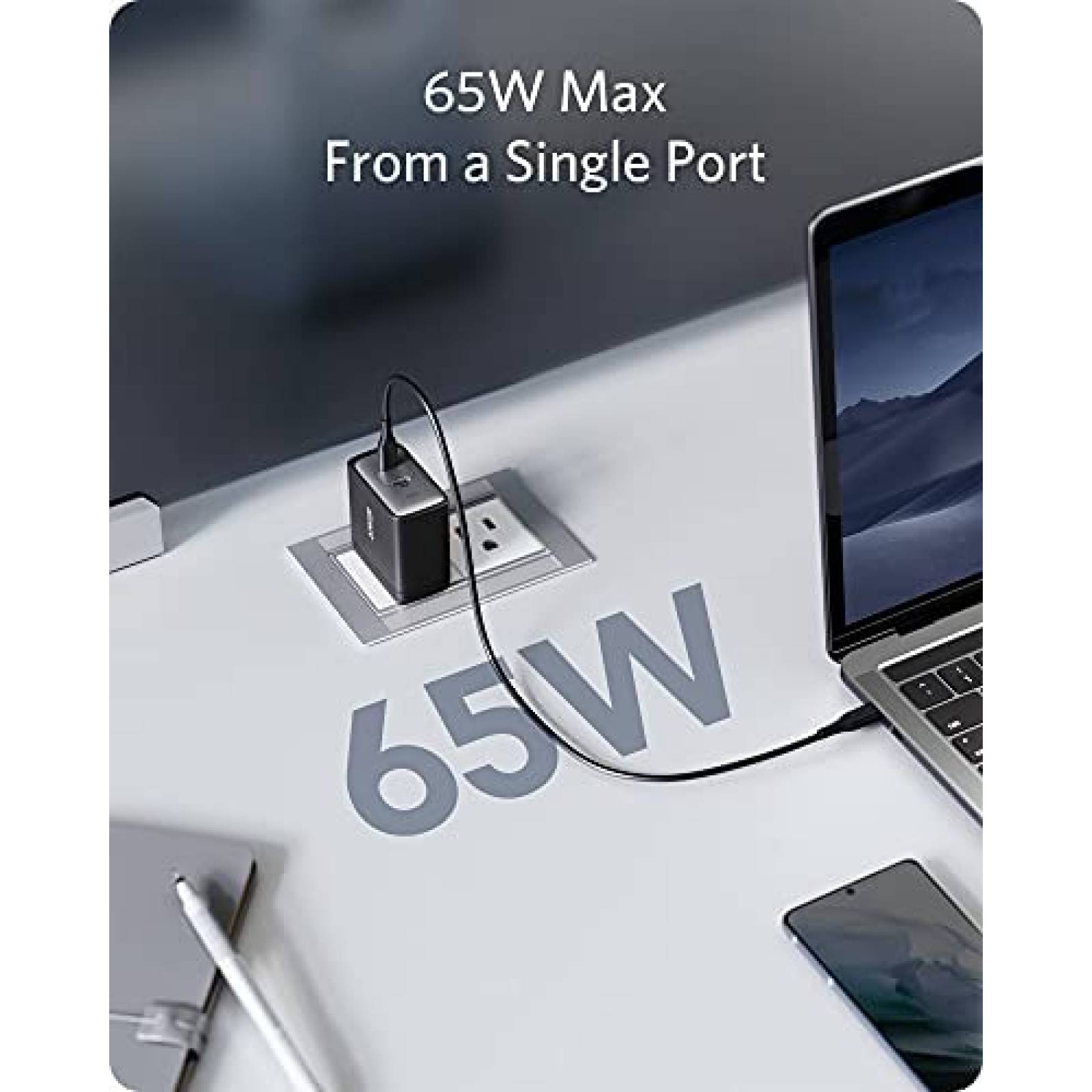 Cargador USB C Anker PowerPort III 65W de 2 puertos -Negro