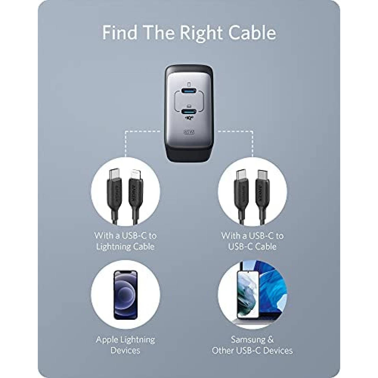 Cargador USB C Anker PowerPort III 65W de 2 puertos -Negro